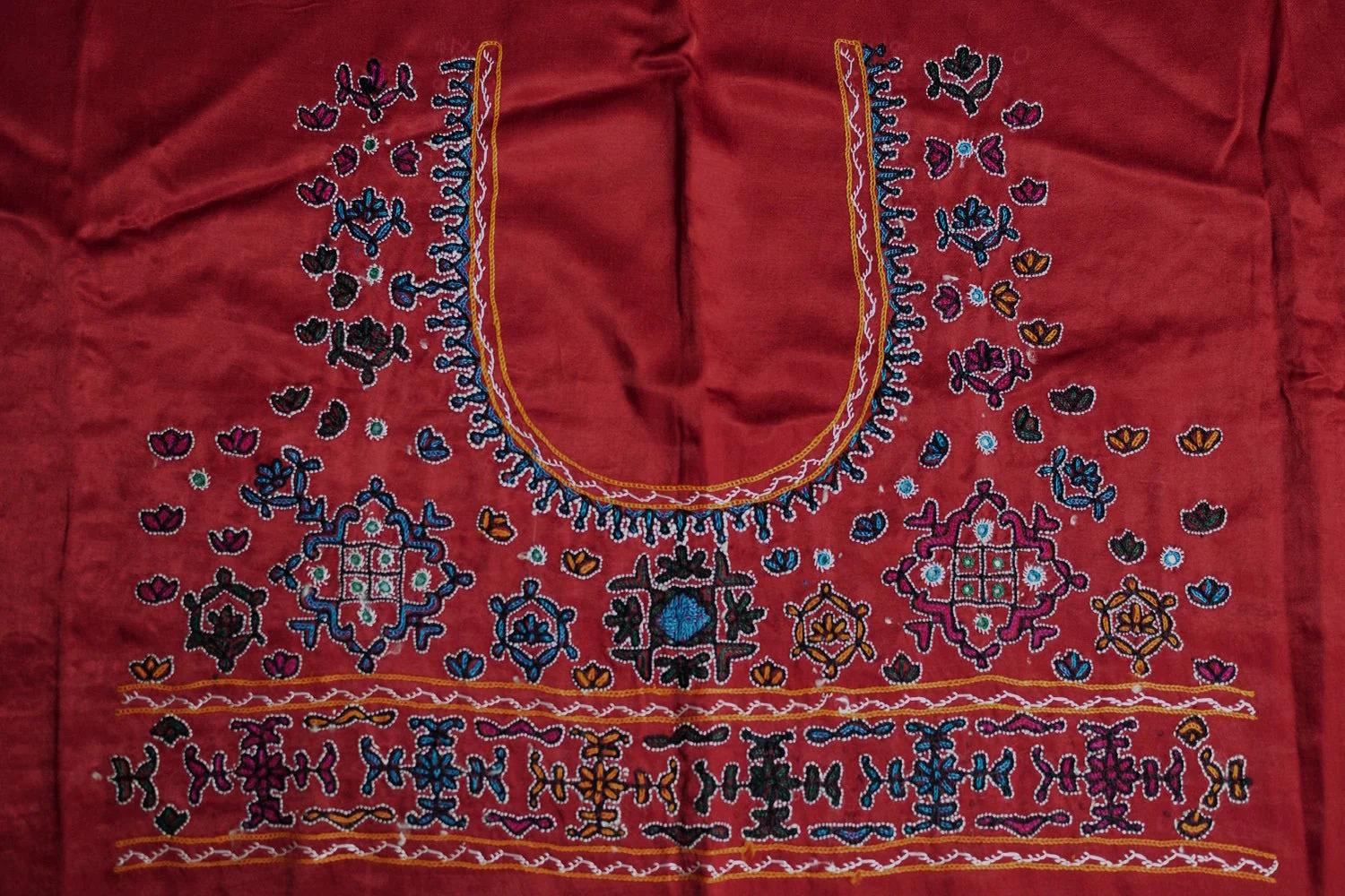 Scarlet Red Kutch Embroidered Mashru Silk Blouse - Image 3