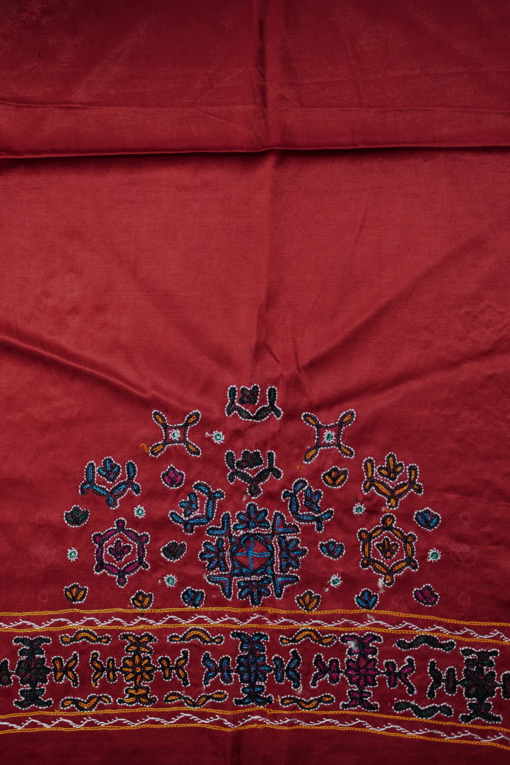 Scarlet Red Kutch Embroidered Mashru Silk Blouse - Image 4