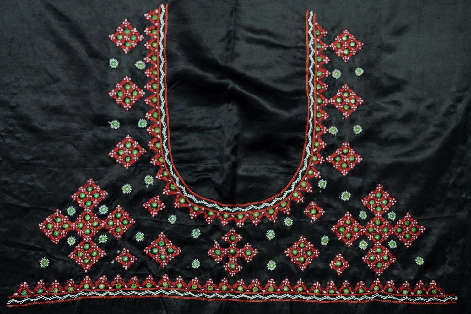 Pitch Black Kutch Embroidered Mashru Silk Blouse - Image 3