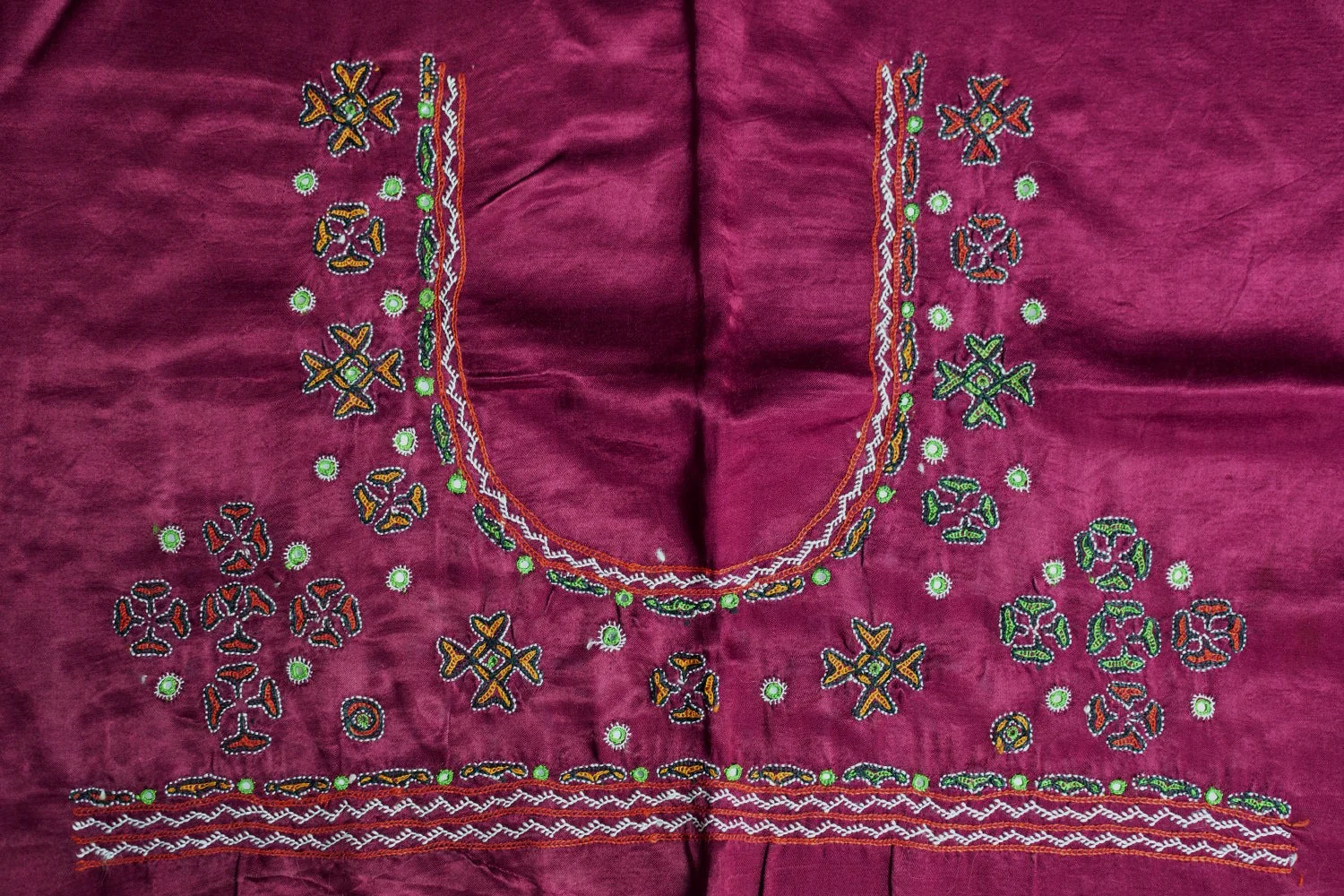 Dark Magenta Pink Kutch Embroidered Mashru Silk Blouse - Image 3