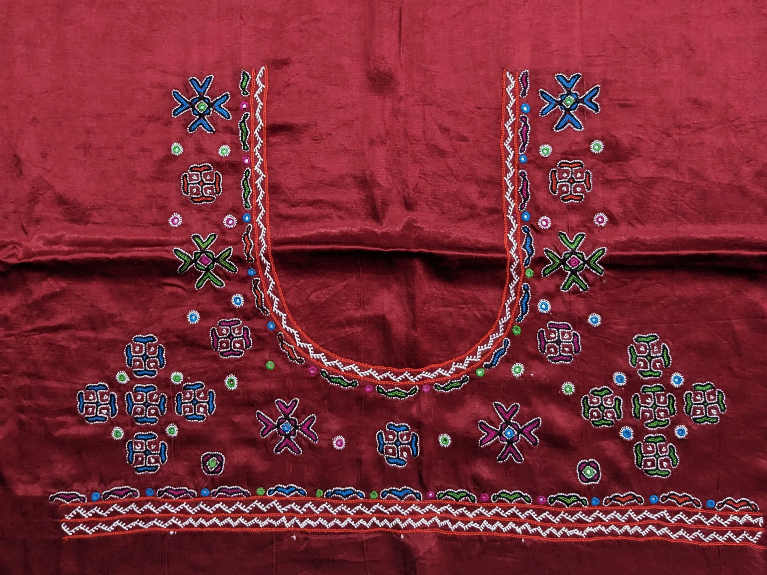 Deep Burnt Maroon Kutch Embroidered Mashru Silk Blouse - Image 3