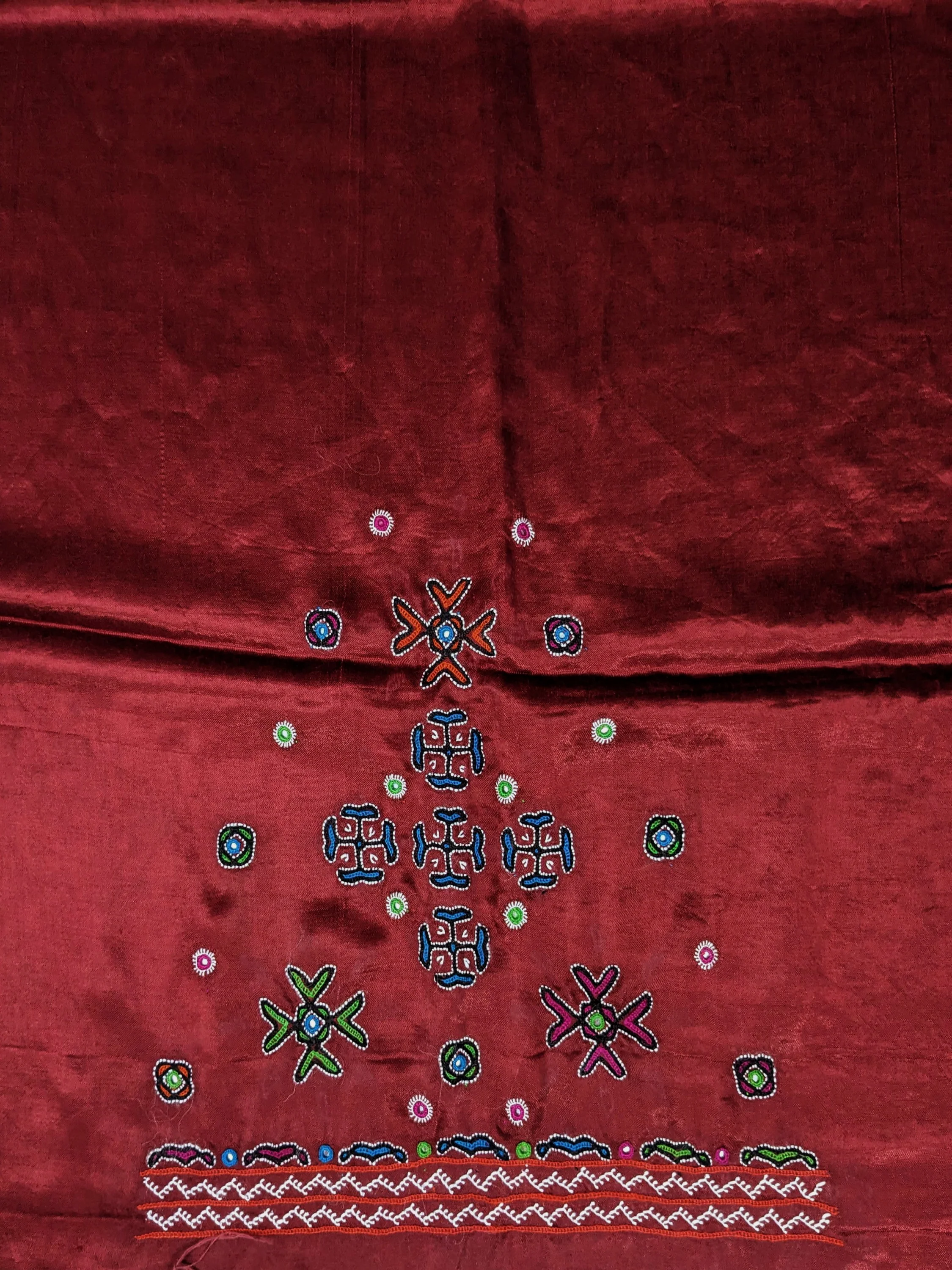 Deep Burnt Maroon Kutch Embroidered Mashru Silk Blouse - Image 4