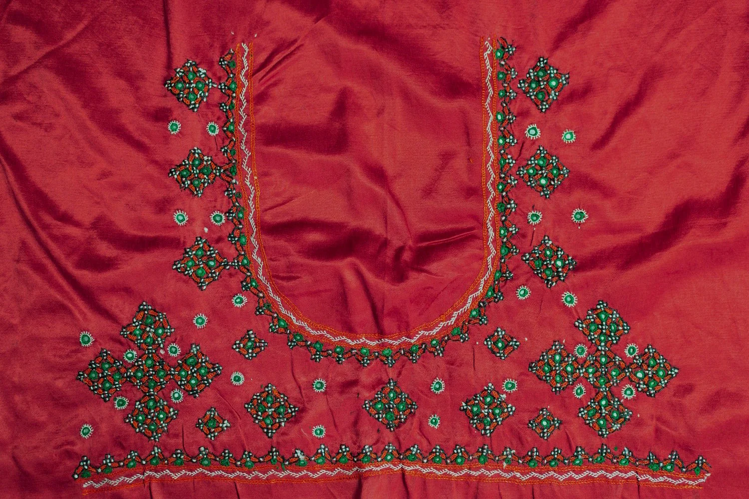 Dark Red Kutch Embroidered Mashru Silk Blouse - Image 3