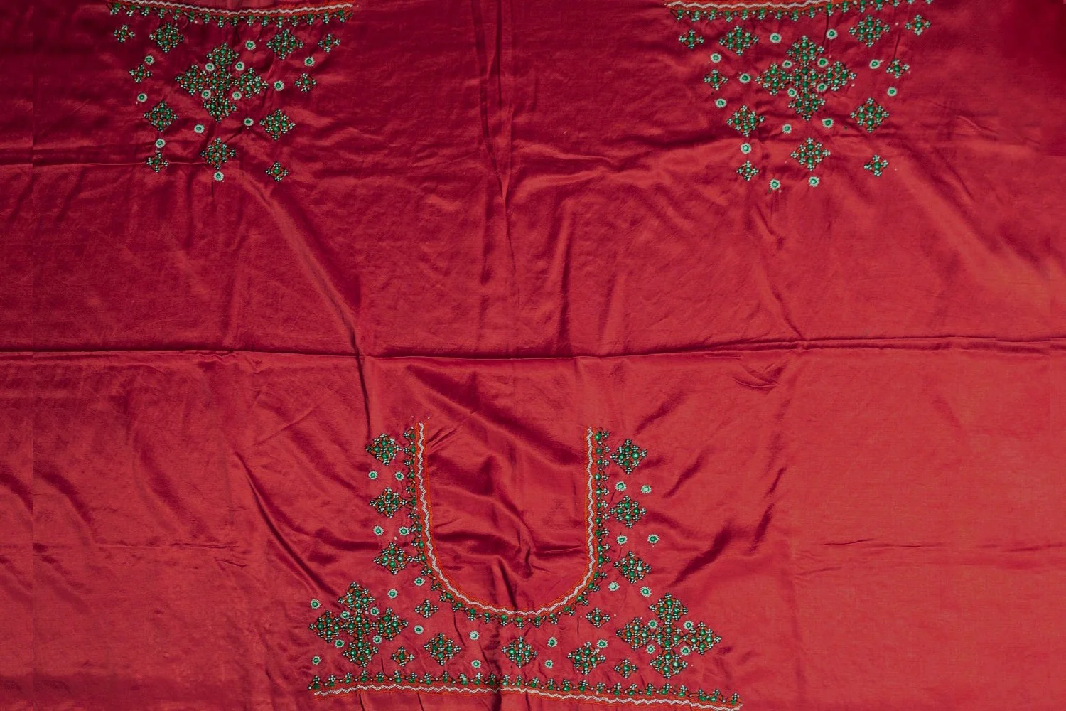 Dark Red Kutch Embroidered Mashru Silk Blouse - Image 4