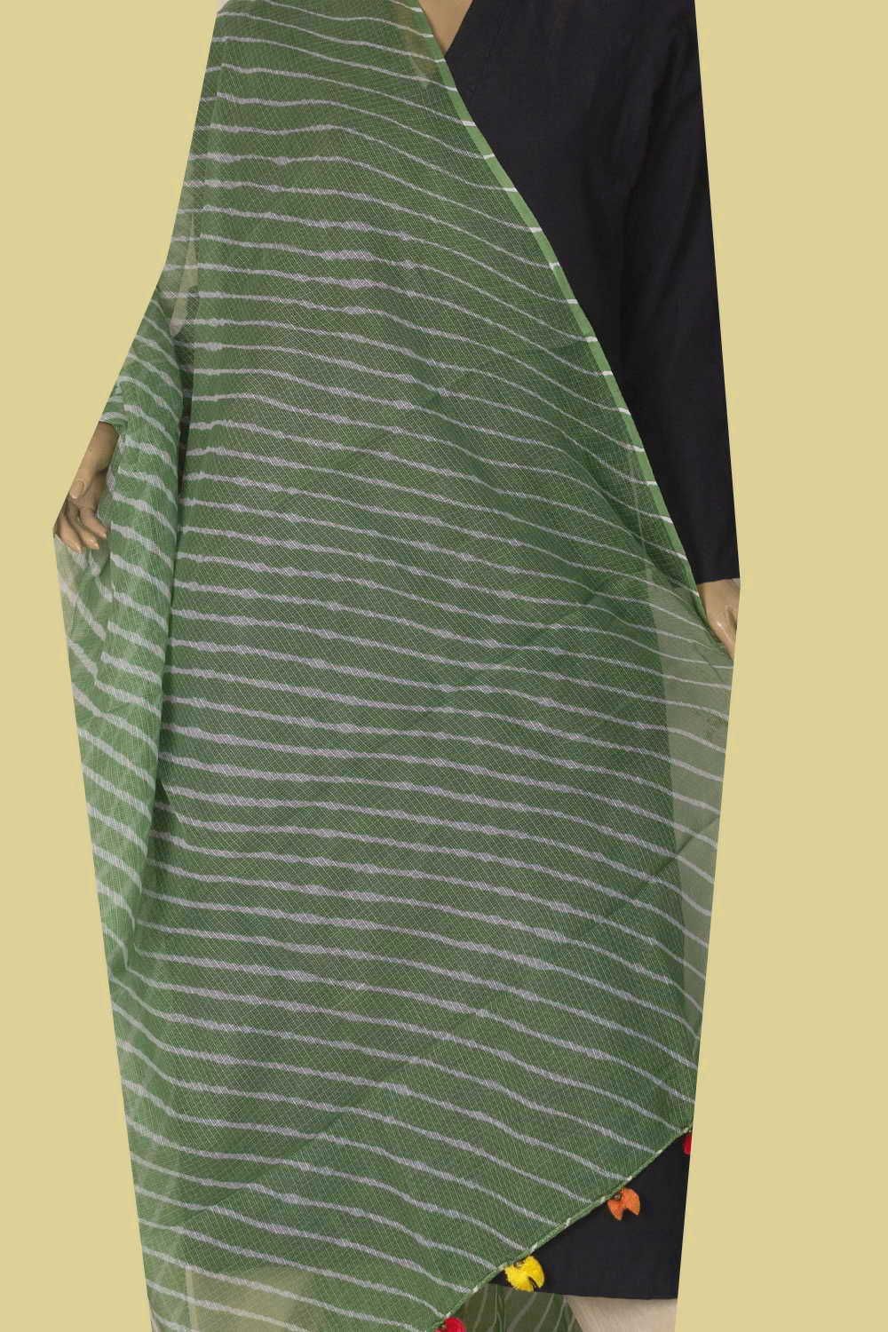 Leaf Green - Leheriya Kota Cotton Dupatta - Image 2