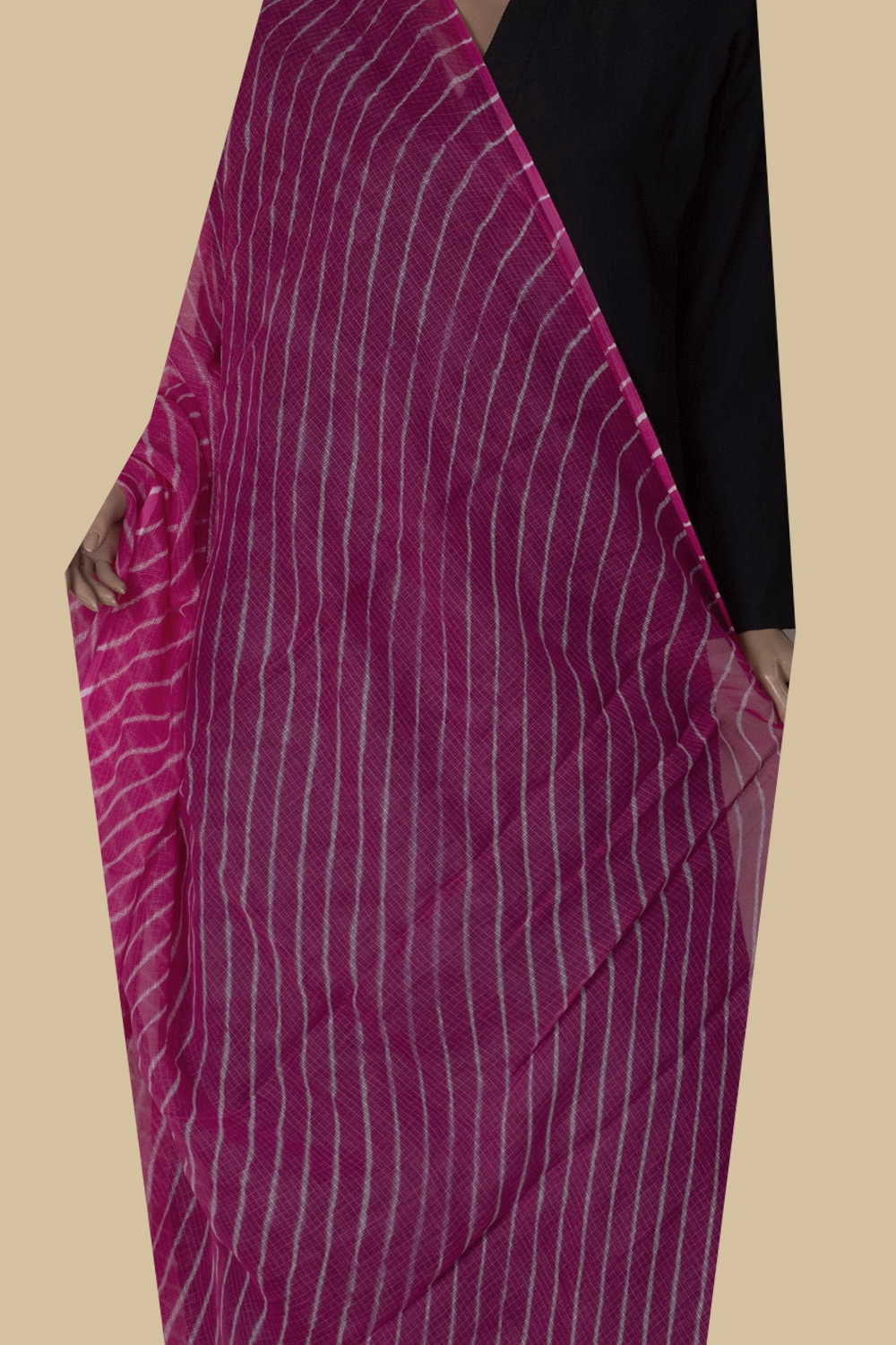 Pink Plaid - Leheriya Kota Cotton Dupatta - Image 2