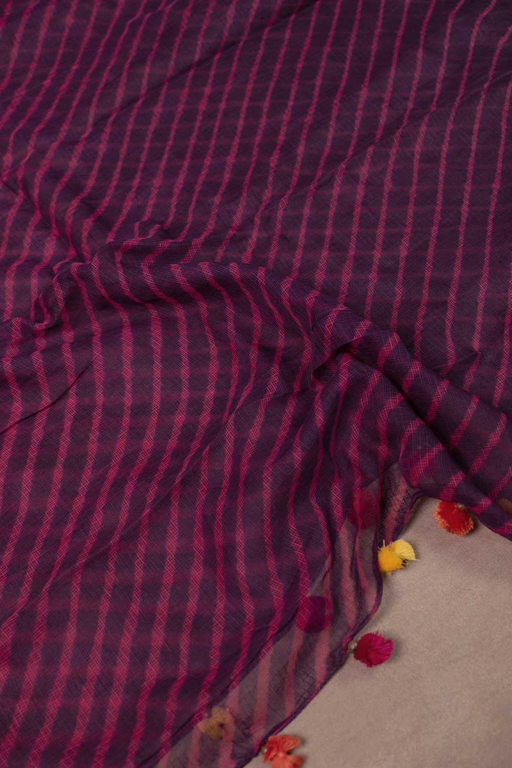 Pink Grid on Purple Leheriya Kota Cotton Dupatta