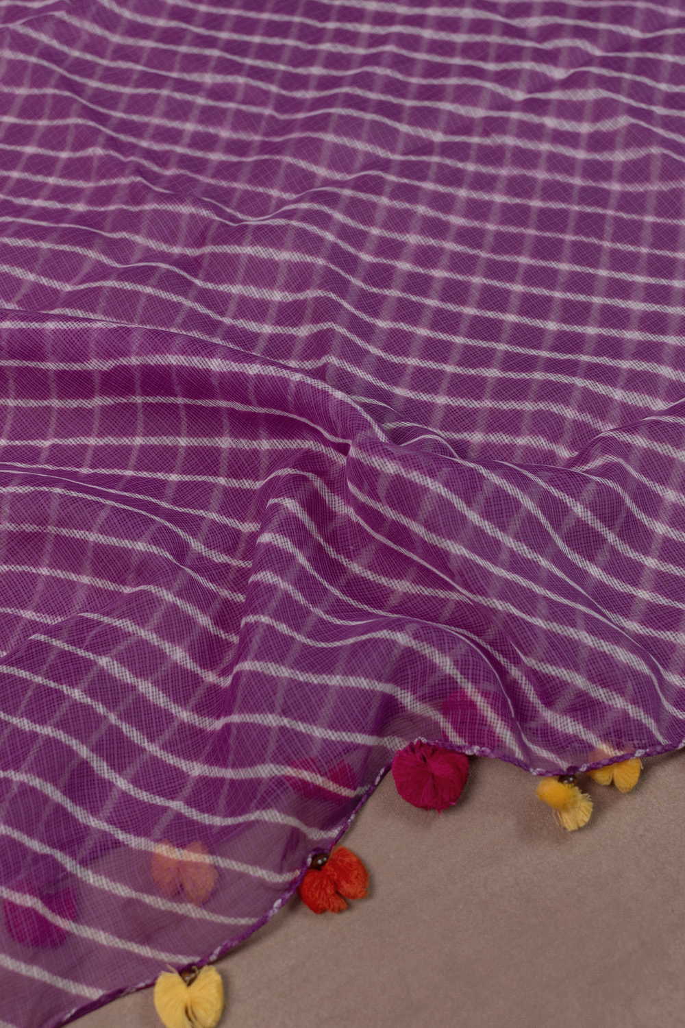 Cream Lines on Purple Leheriya Kota Cotton Dupatta
