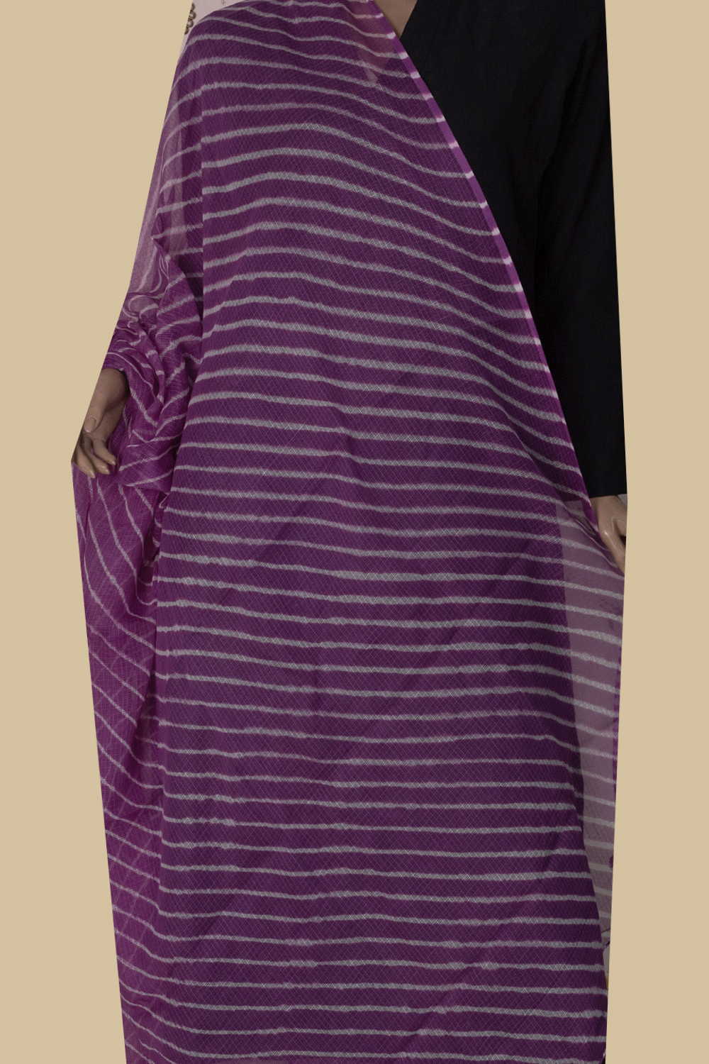 Cream Lines on Purple Leheriya Kota Cotton Dupatta - Image 2