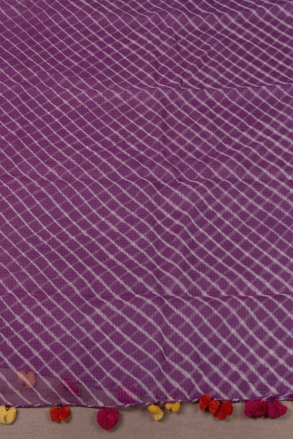 Cream Lines on Purple Leheriya Kota Cotton Dupatta - Image 3