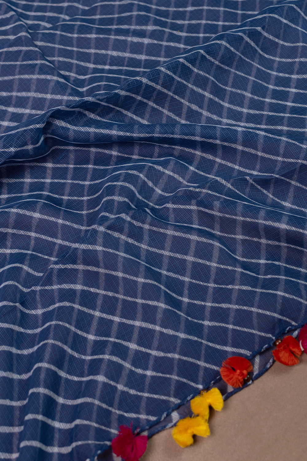 Line on Blue Leheriya Kota Cotton Dupatta