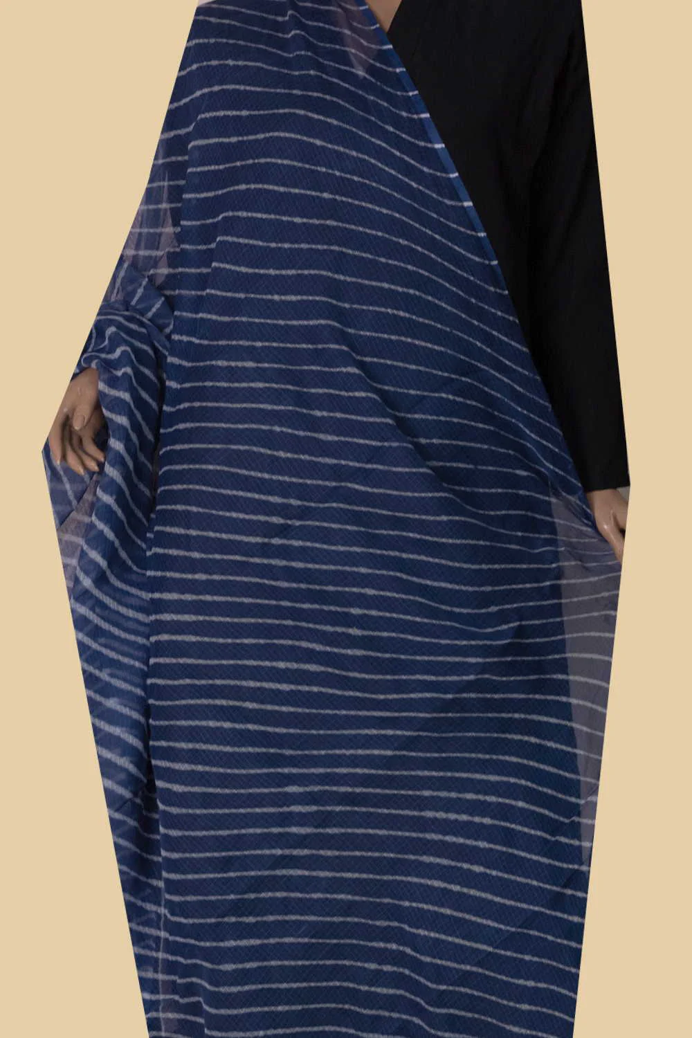 Line on Blue Leheriya Kota Cotton Dupatta - Image 2