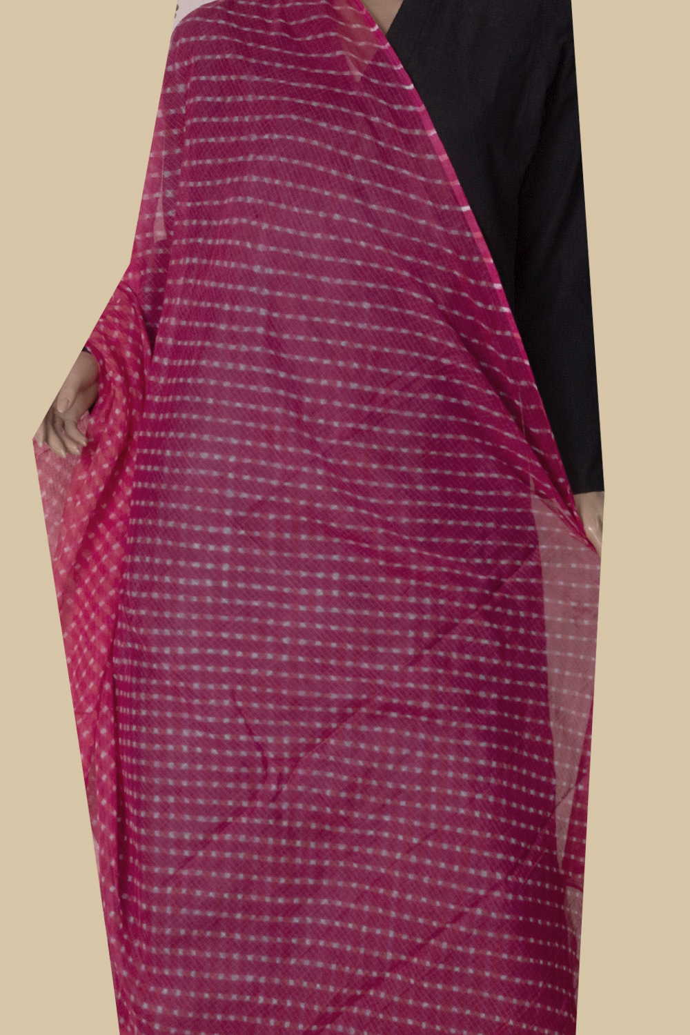 Deep pink Leheriya Kota Cotton Dupatta - Image 2