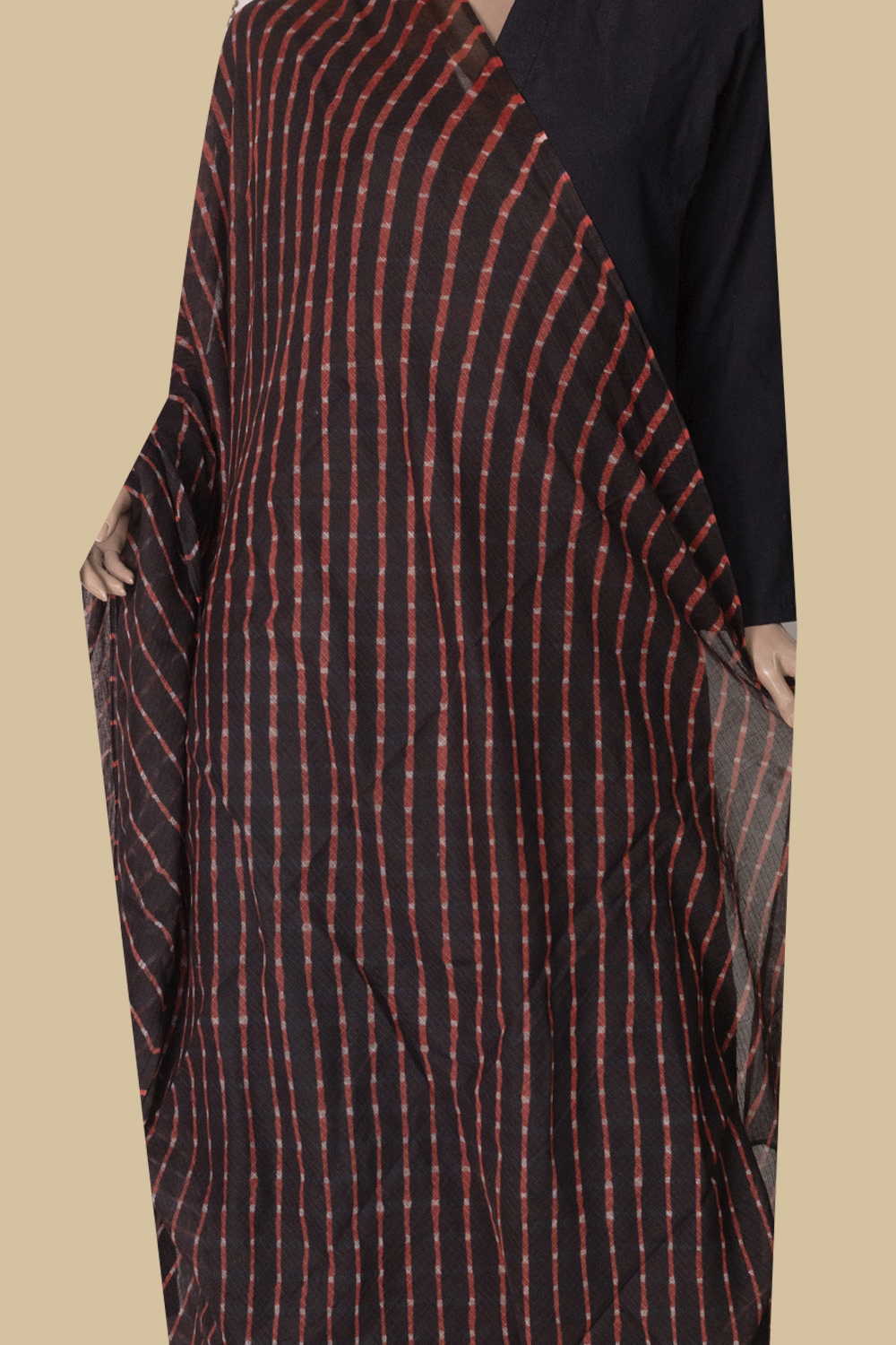 Black Leheriya Kota Cotton Dupatta - Image 2