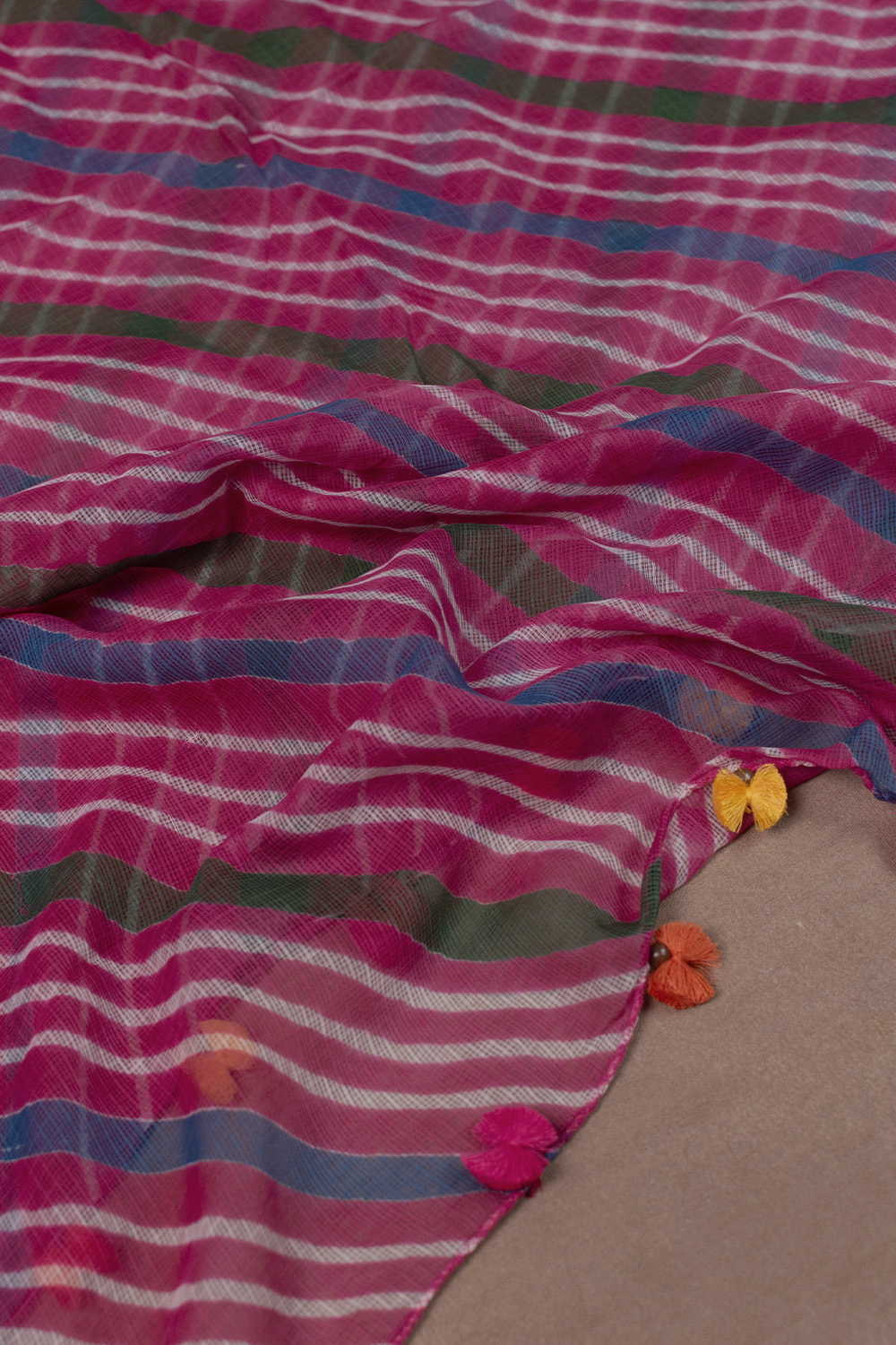 Multi-Lines Pink Leheriya Kota Cotton Dupatta