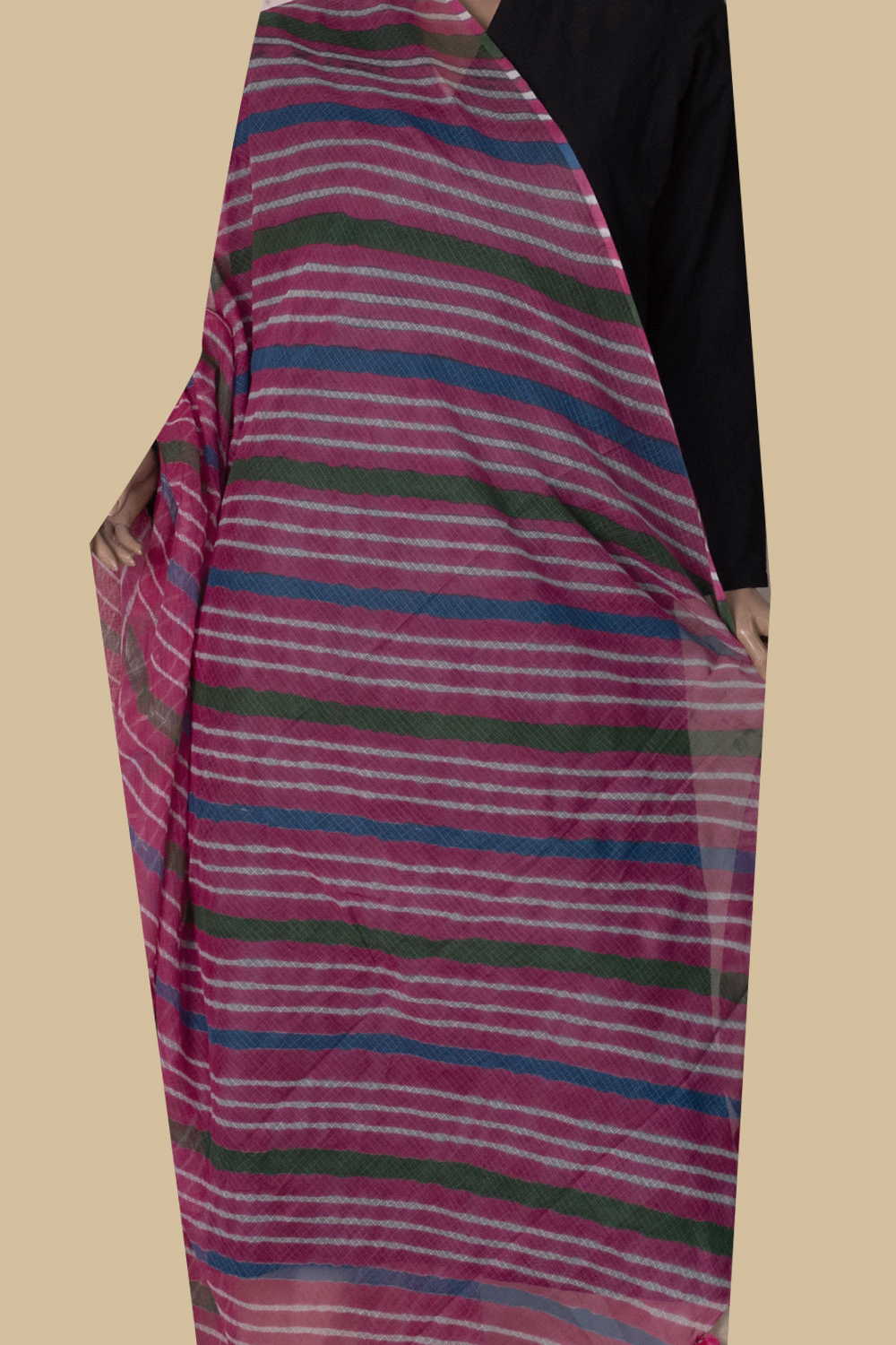 Multi-Lines Pink Leheriya Kota Cotton Dupatta - Image 2