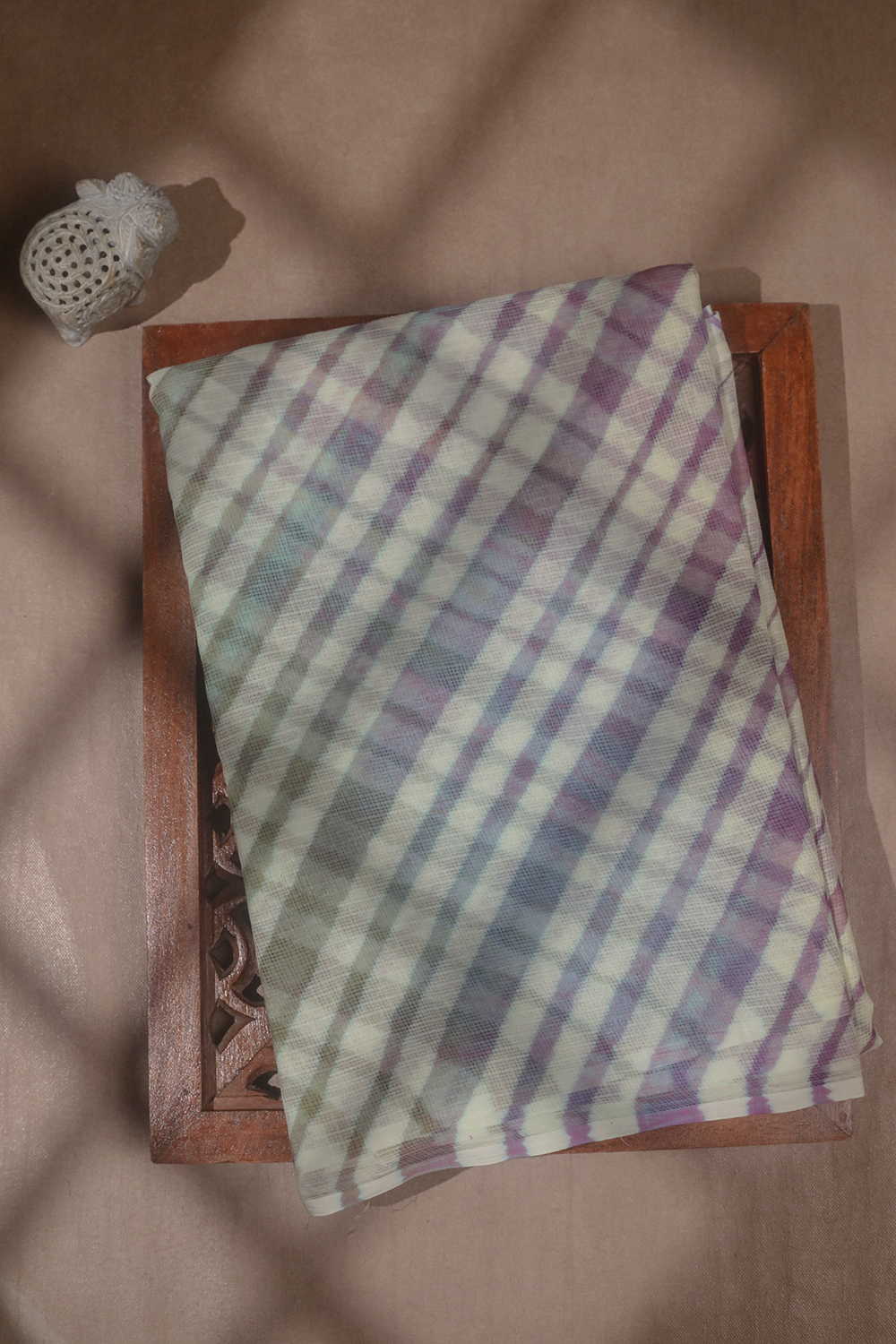 Cream with Lines Leheriya Kota Cotton saree