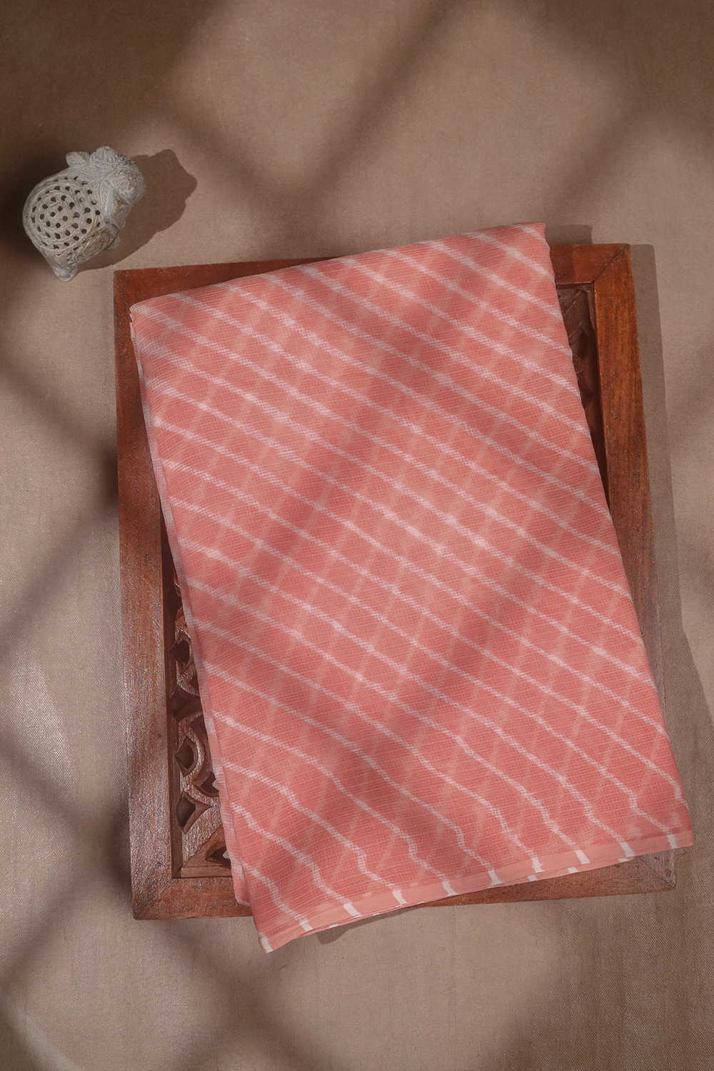 Peach Leheriya Kota Cotton saree