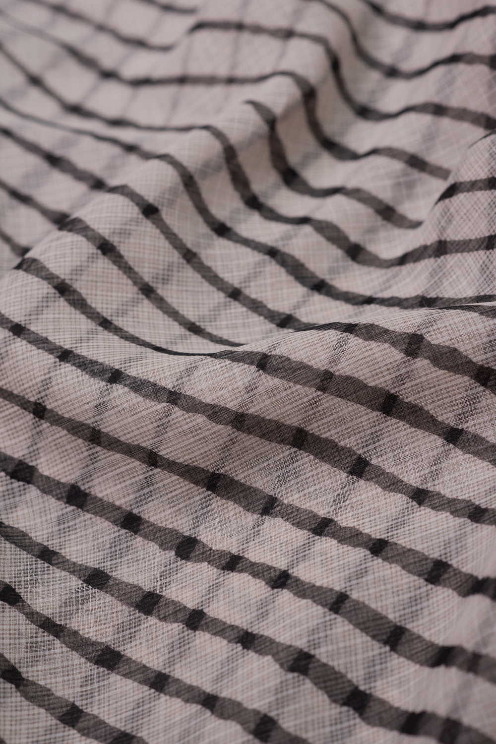 Cream with Black Lines Leheriya Kota Cotton Fabric - Image 3