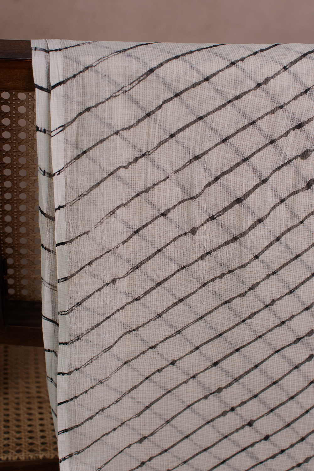 Cream with Black Lines Leheriya Kota Cotton Fabric - Image 5