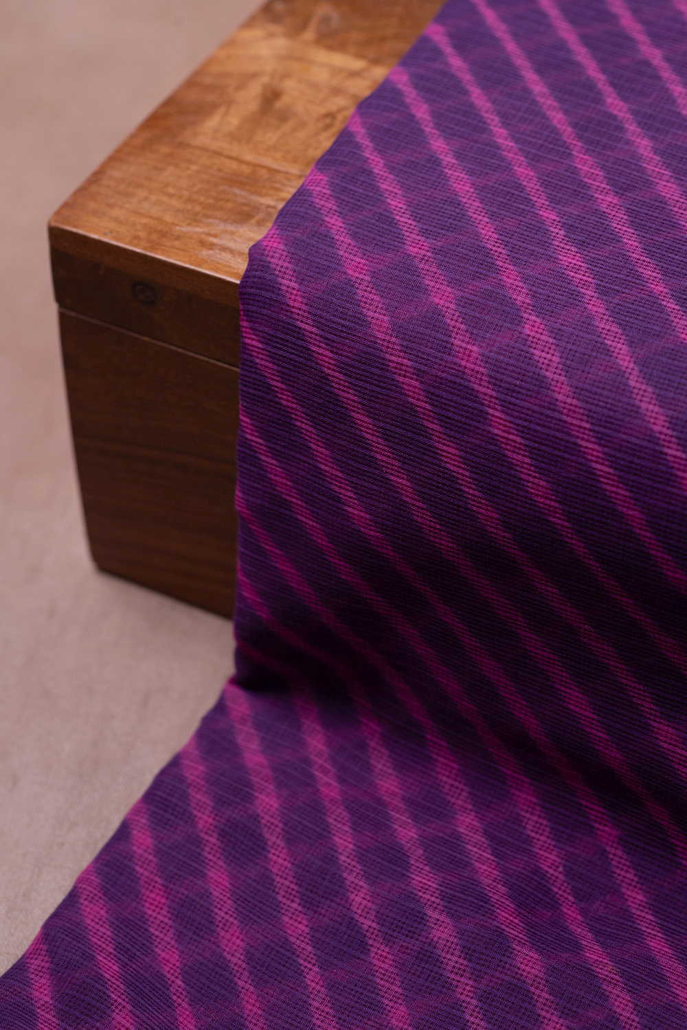 Pink Lines on Purple Leheriya Kota Cotton Fabric - Image 2