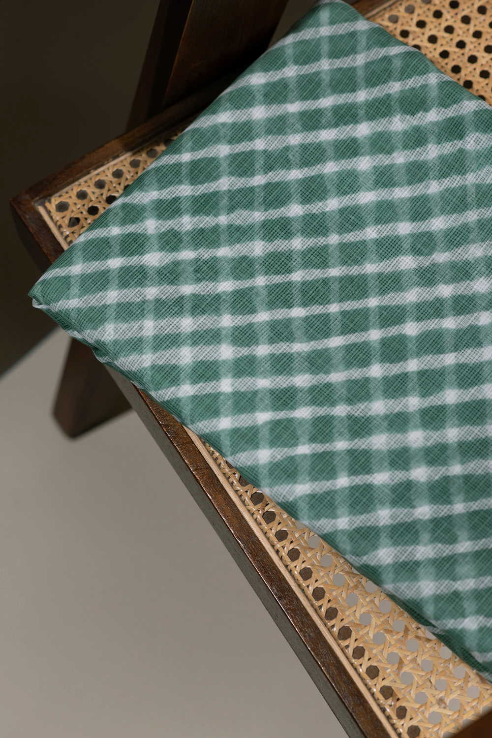 Green with Cream Lines Leheriya Kota Cotton Fabric