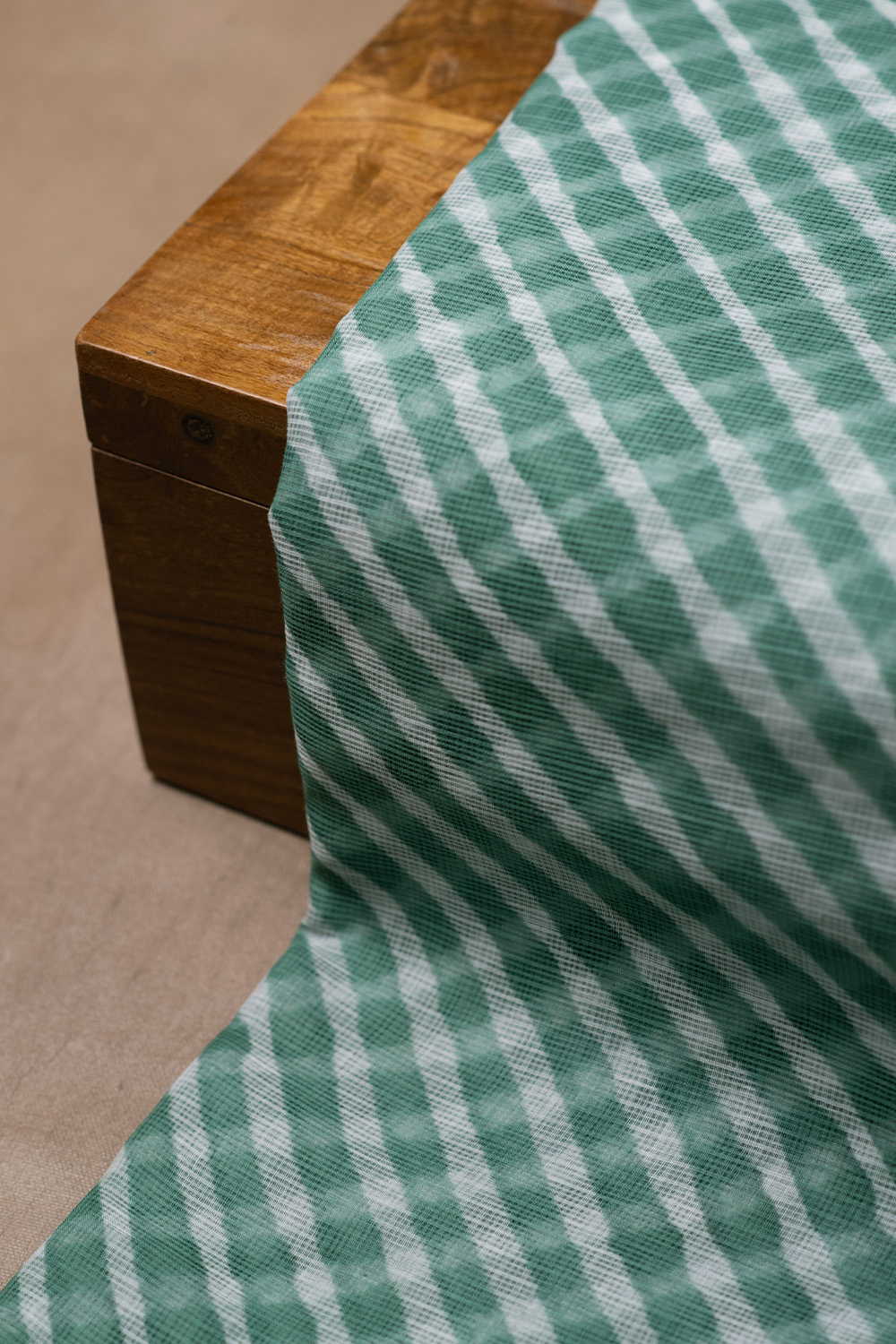 Green with Cream Lines Leheriya Kota Cotton Fabric - Image 2