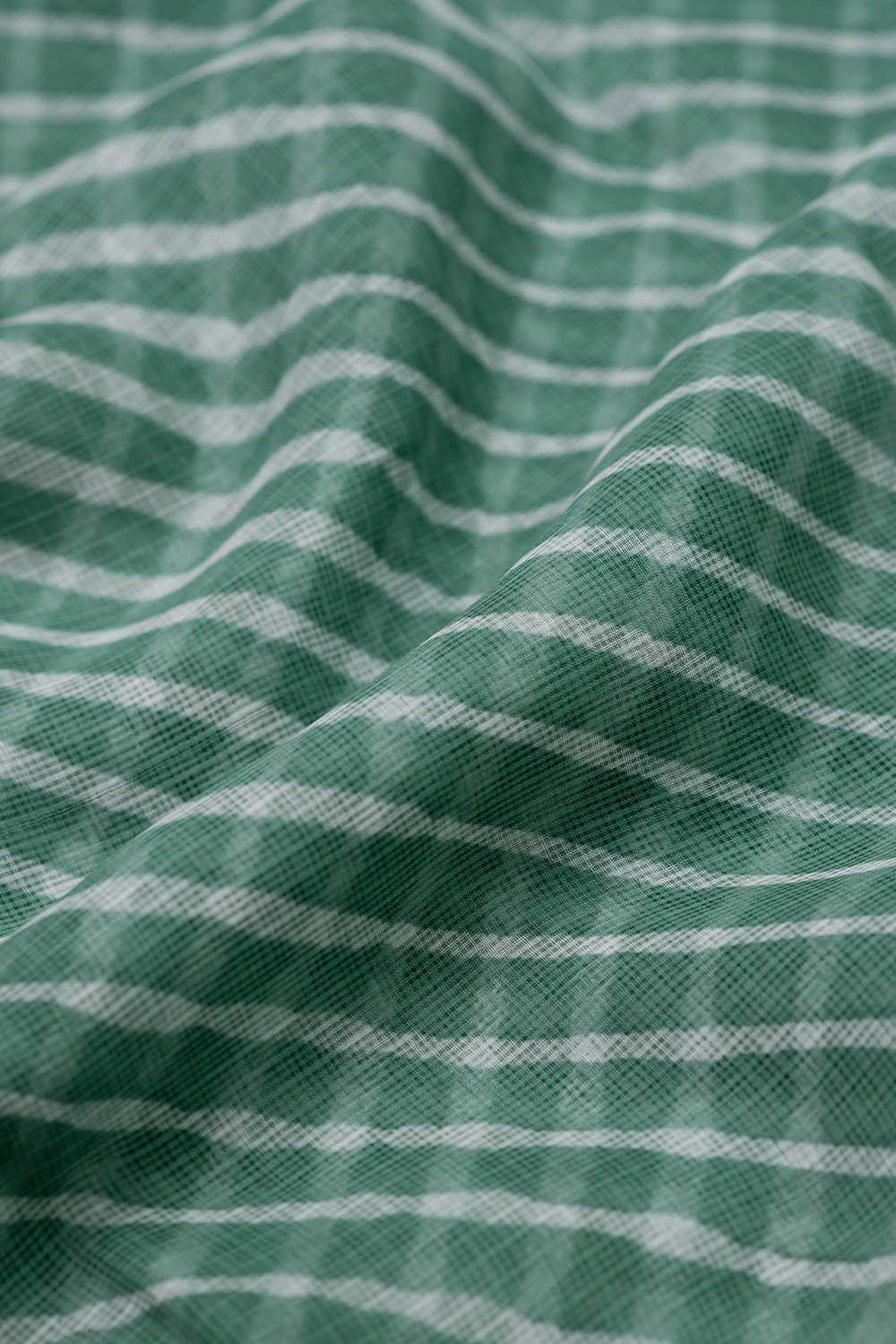 Green with Cream Lines Leheriya Kota Cotton Fabric - Image 3