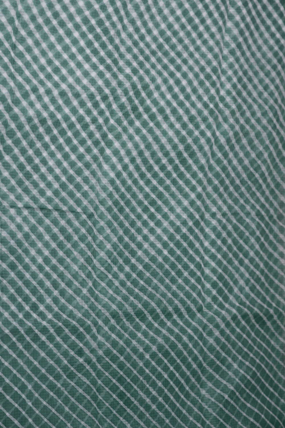 Green with Cream Lines Leheriya Kota Cotton Fabric - Image 4