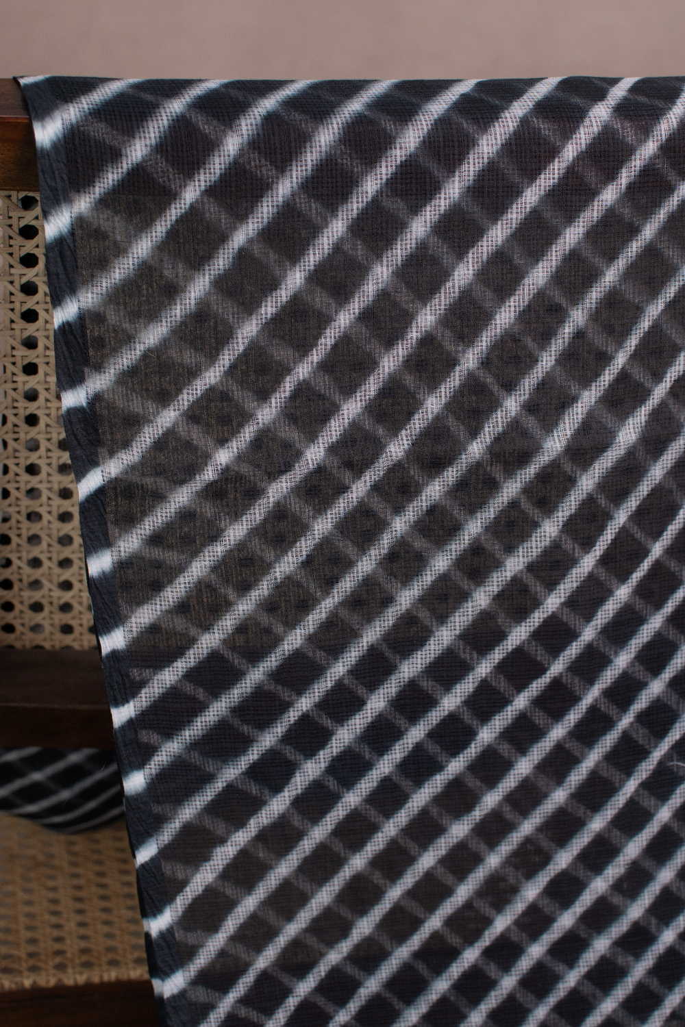 Black Leheriya Kota Cotton Fabric - Image 5