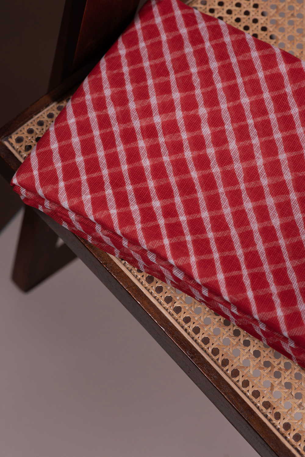 Red with Cream Lines Leheriya Kota Cotton Fabric