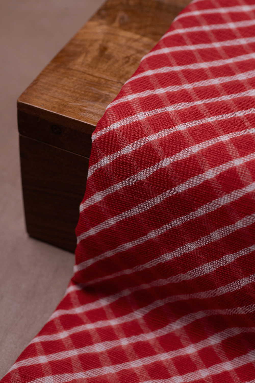 Red with Cream Lines Leheriya Kota Cotton Fabric - Image 2