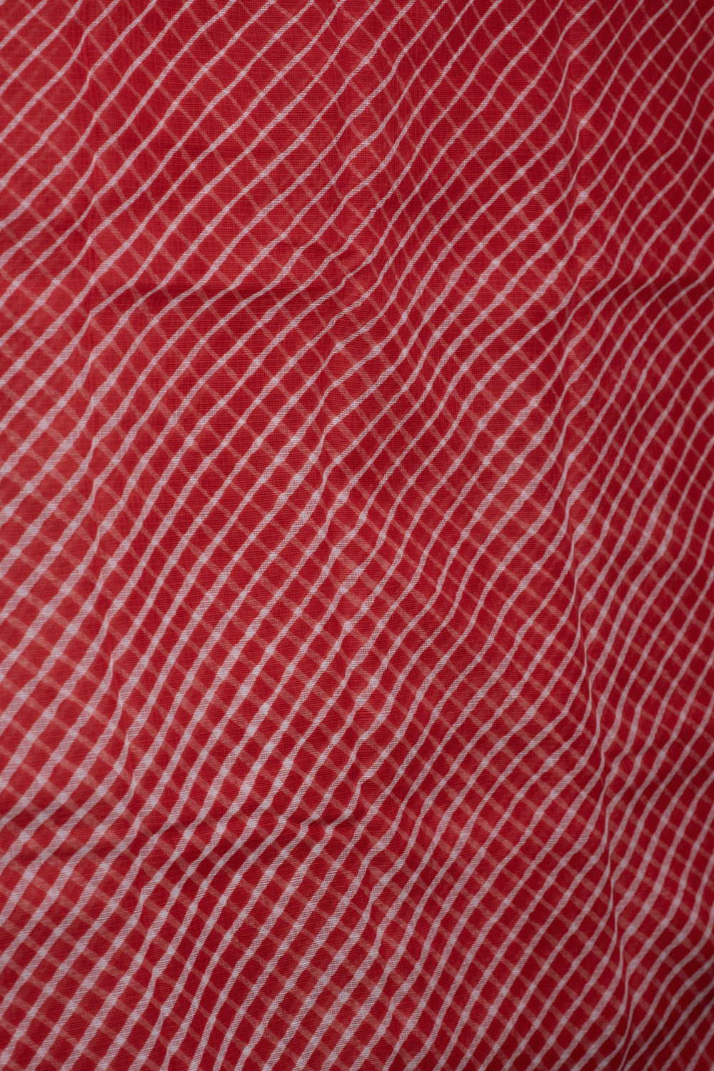 Red with Cream Lines Leheriya Kota Cotton Fabric - Image 4