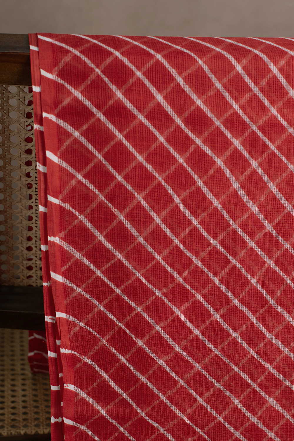 Red with Cream Lines Leheriya Kota Cotton Fabric - Image 5