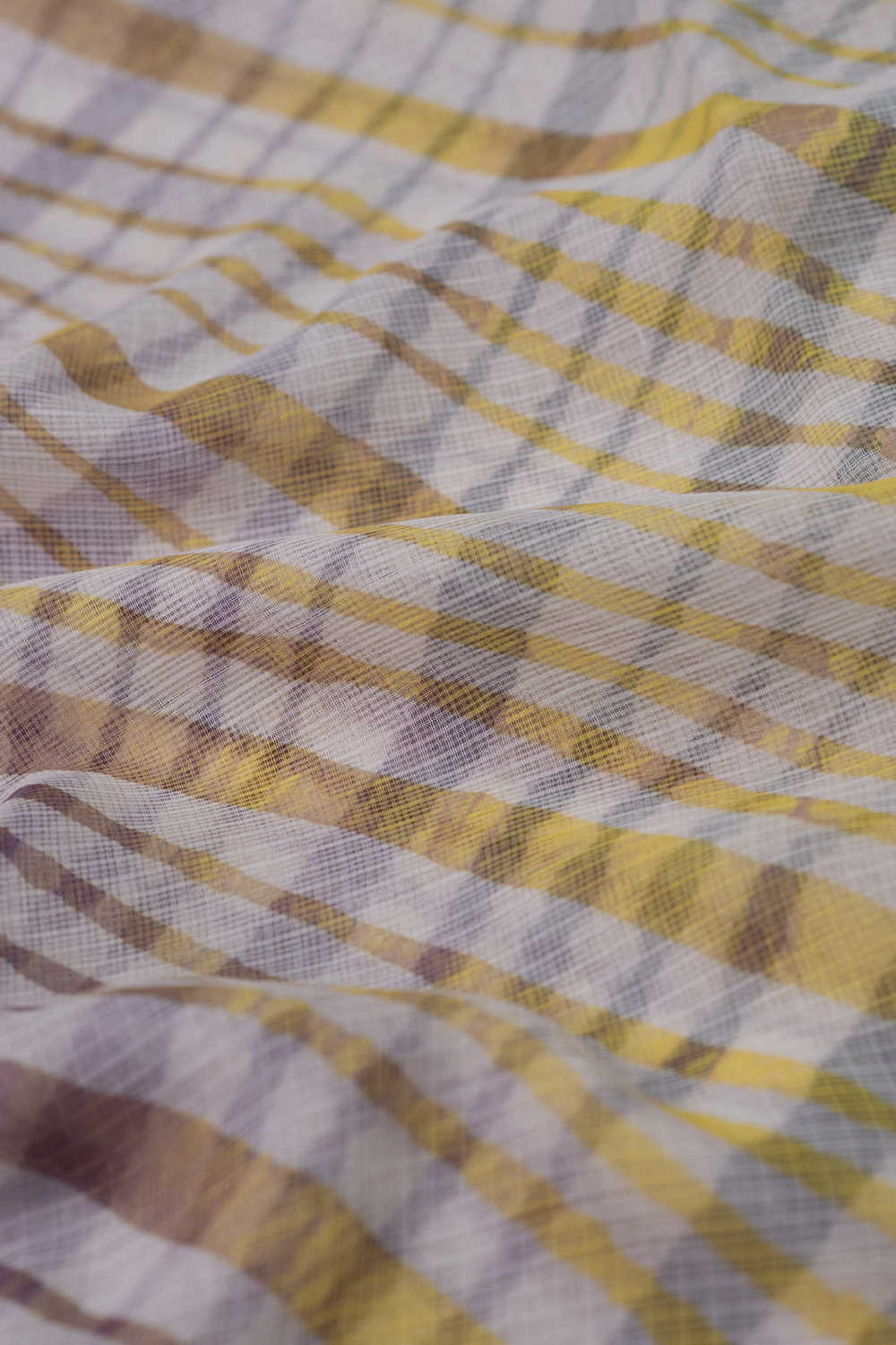 Cream - Multi Lines Leheriya Kota Cotton Fabric - Image 3