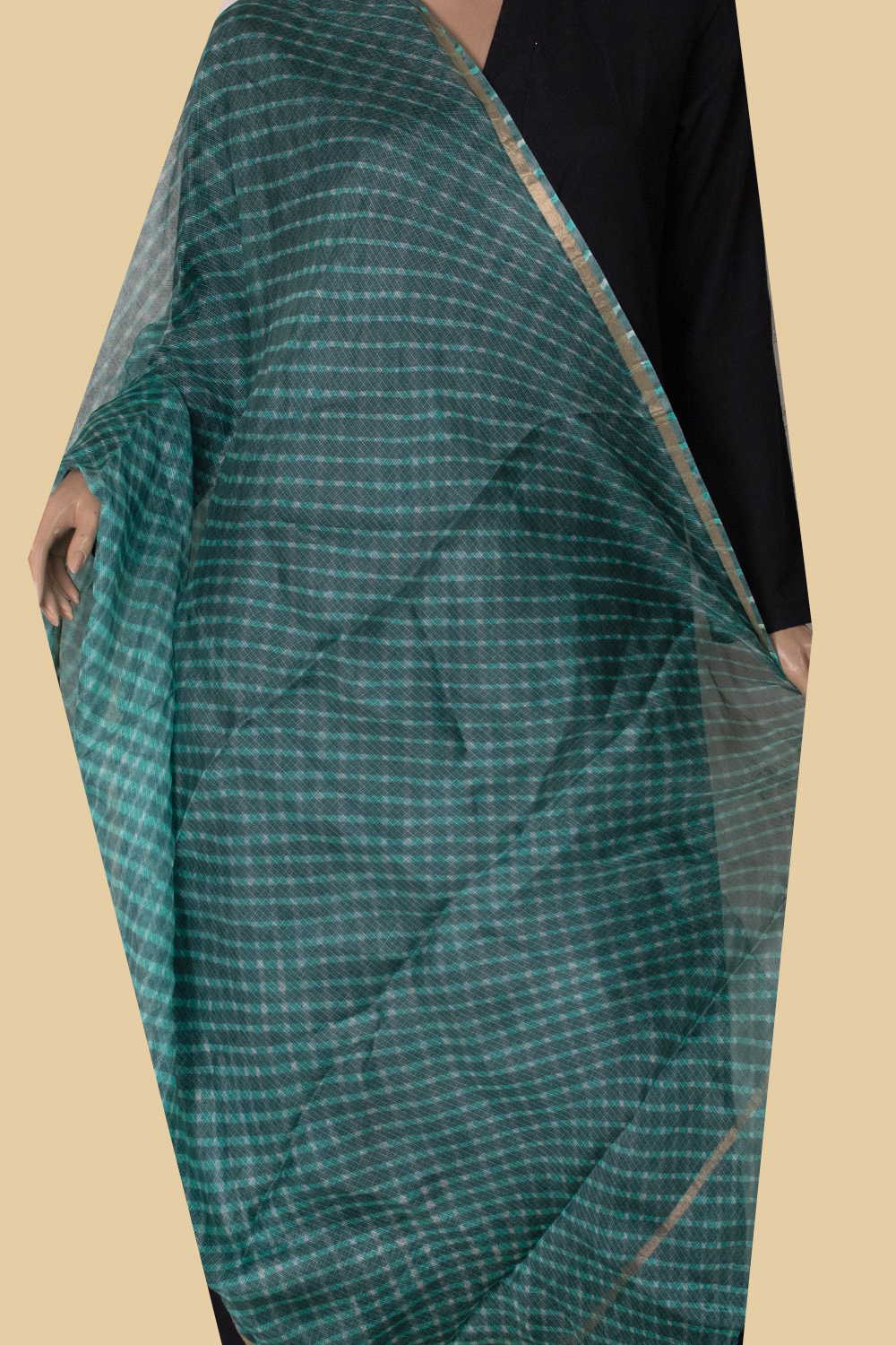 Shade of Green Leheriya Kota Silk Dupatta - Image 2