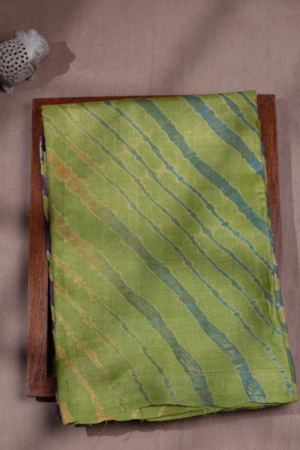 Greenish Yellow Leheriya Tussar saree