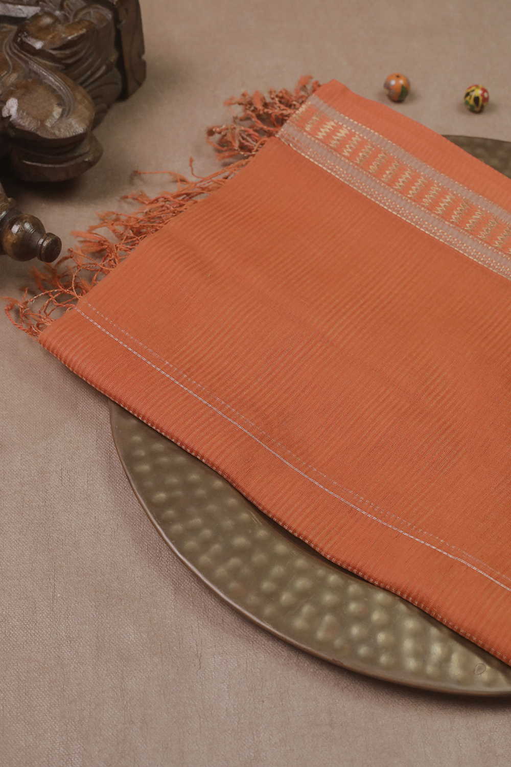 Orange Maheshwari Tissue Silk Cotton Dupatta