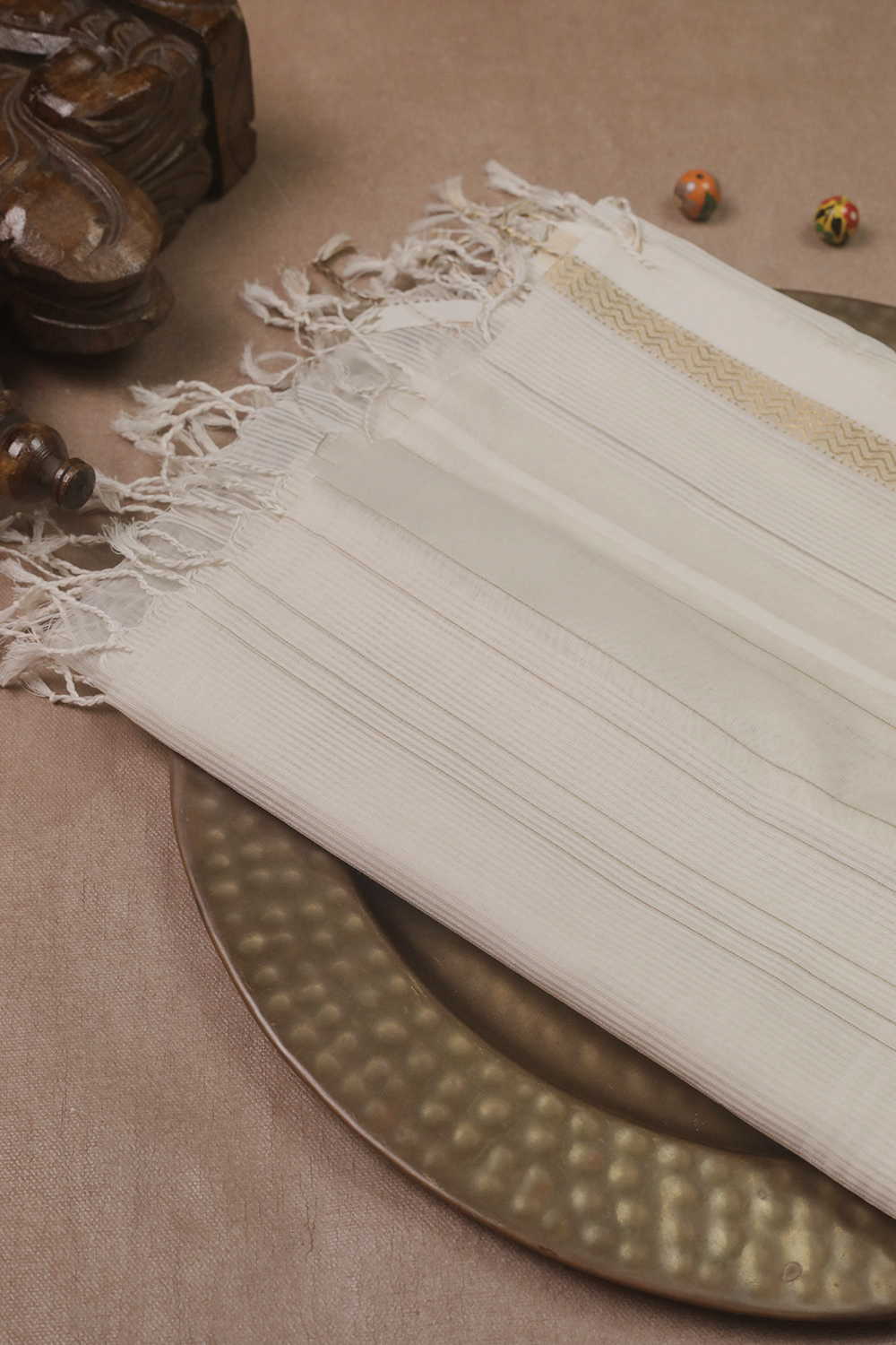 Off-White with Zari Border Maheshwari Tissue Dupatta
