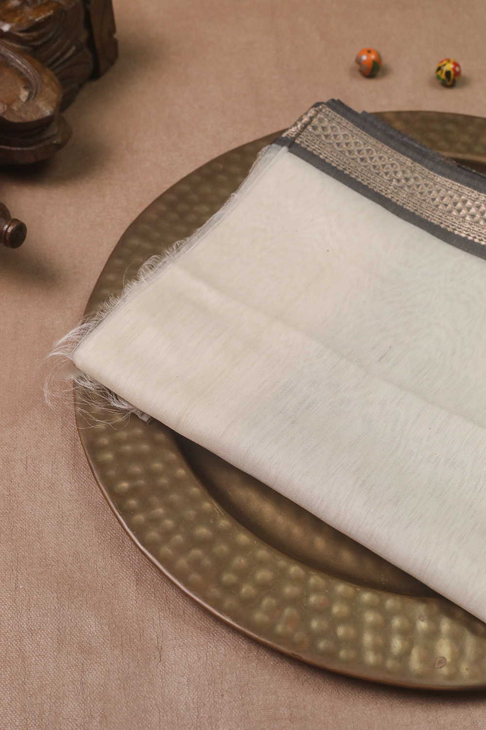 Cream with Grey Border Maheshwari Silk Cotton Dupatta
