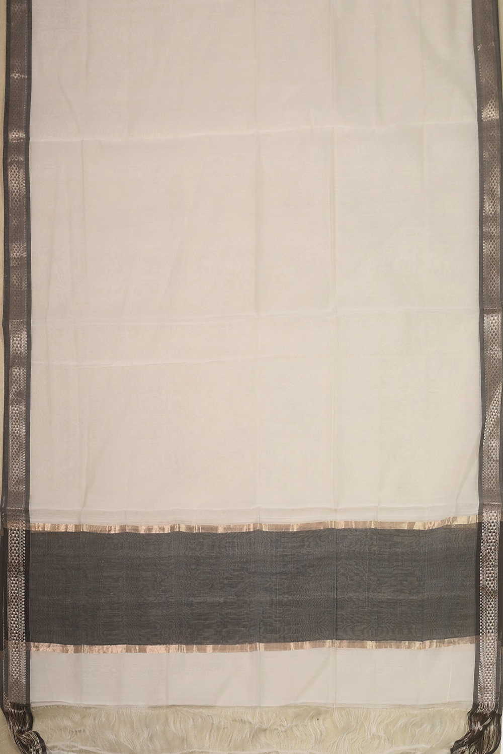 Cream with Grey Border Maheshwari Silk Cotton Dupatta - Image 3