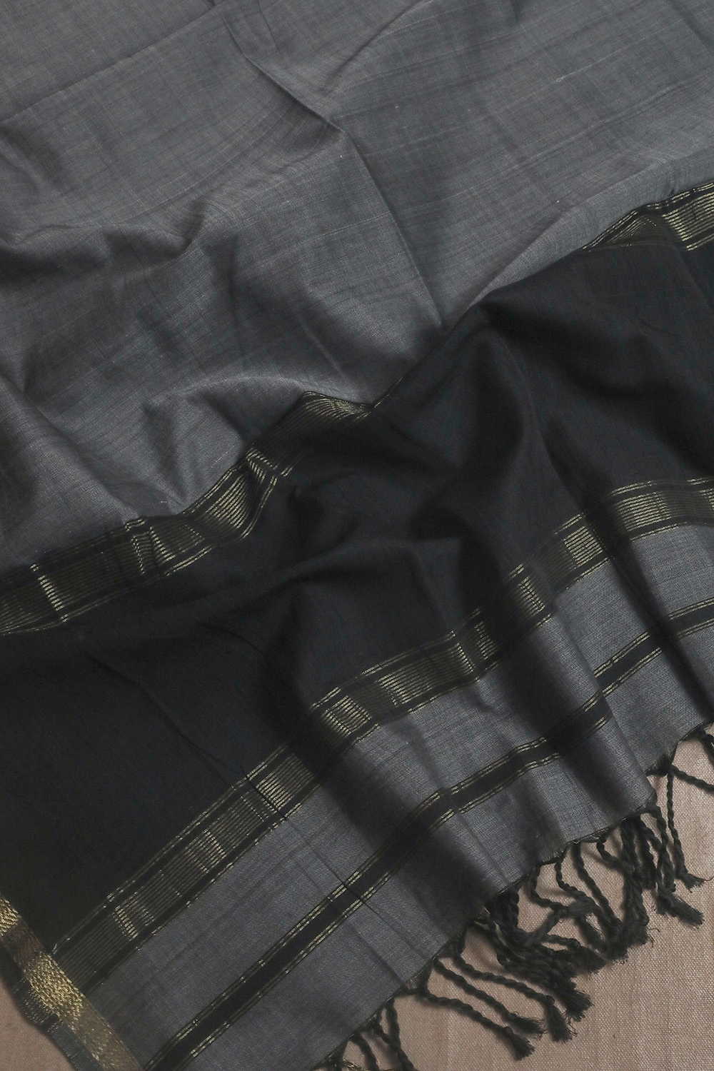 Slate Grey Maheshwari Mercerised Cotton Dupatta - Image 4