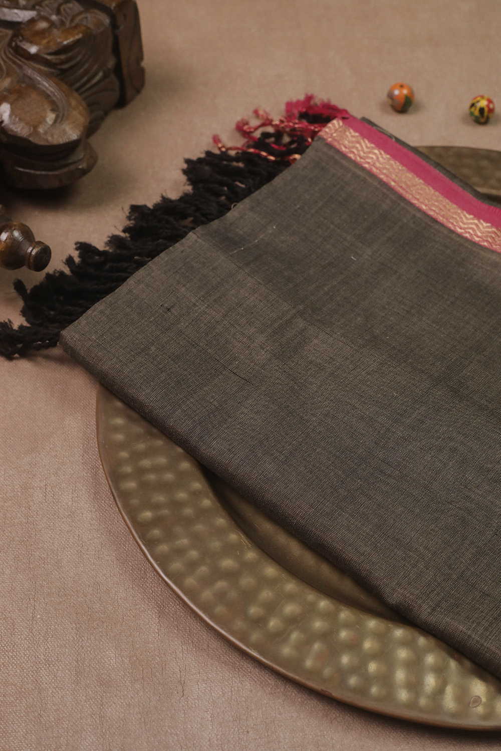 Dark Seal Grey Maheshwari Mercerised Cotton Dupatta
