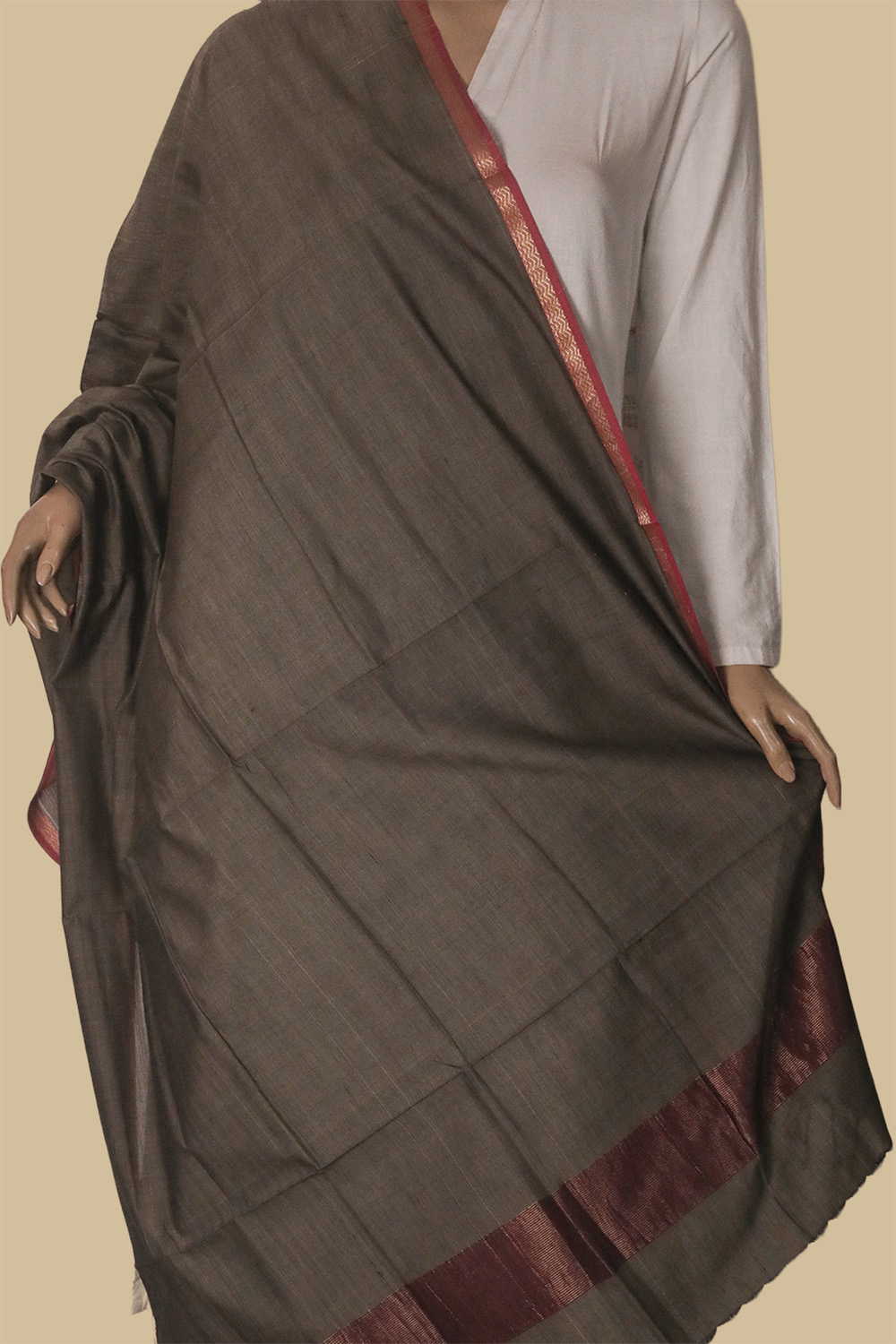 Dark Seal Grey Maheshwari Mercerised Cotton Dupatta - Image 2