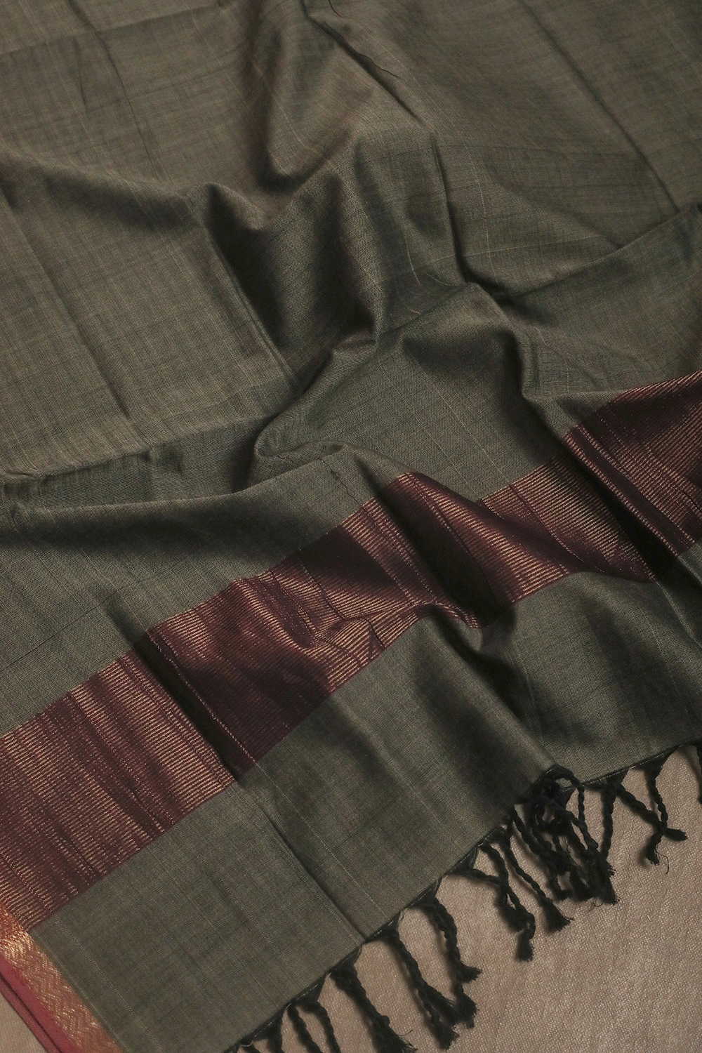 Dark Seal Grey Maheshwari Mercerised Cotton Dupatta - Image 4