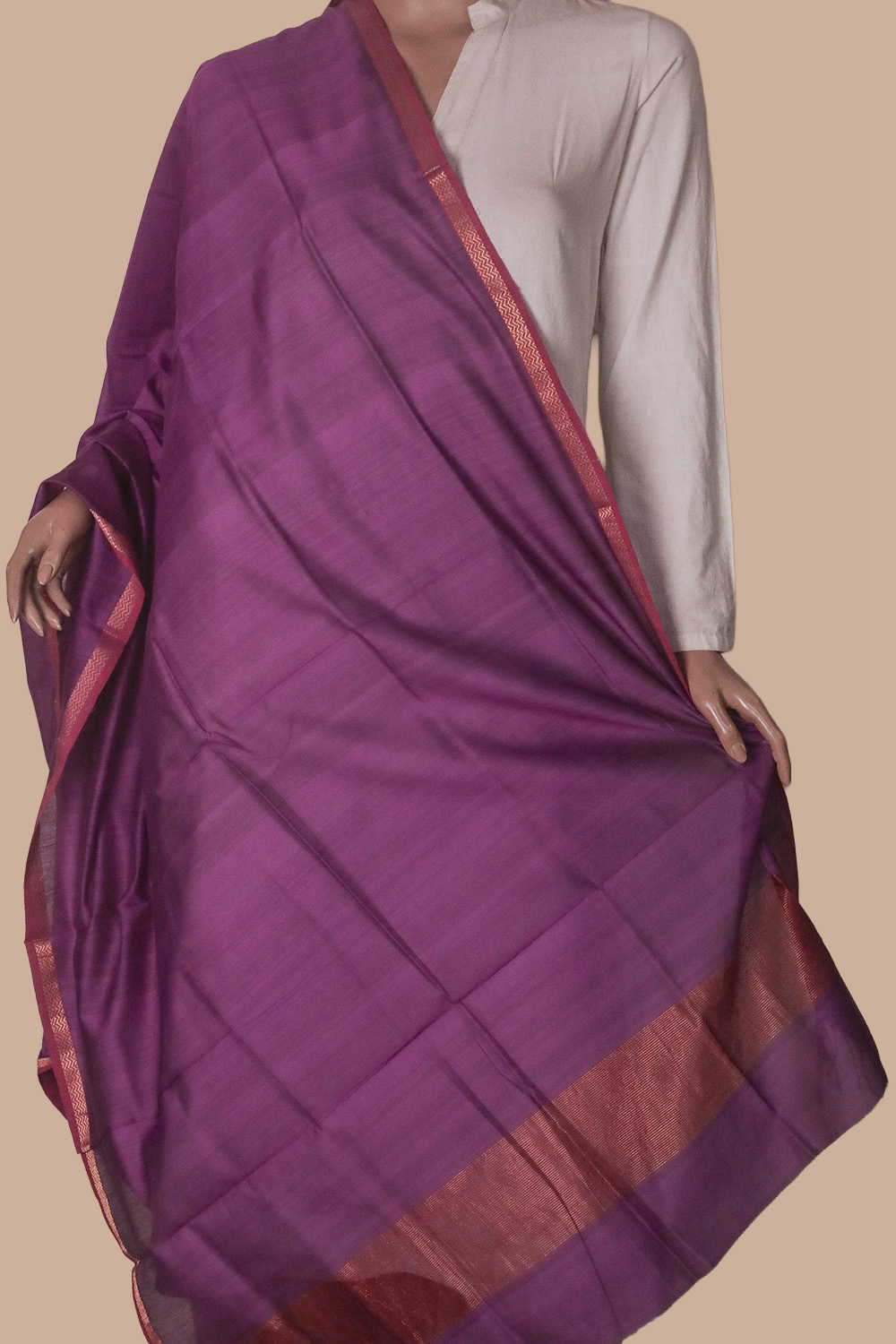 Magenta Pink Maheshwari Silk Cotton Dupatta - Image 2