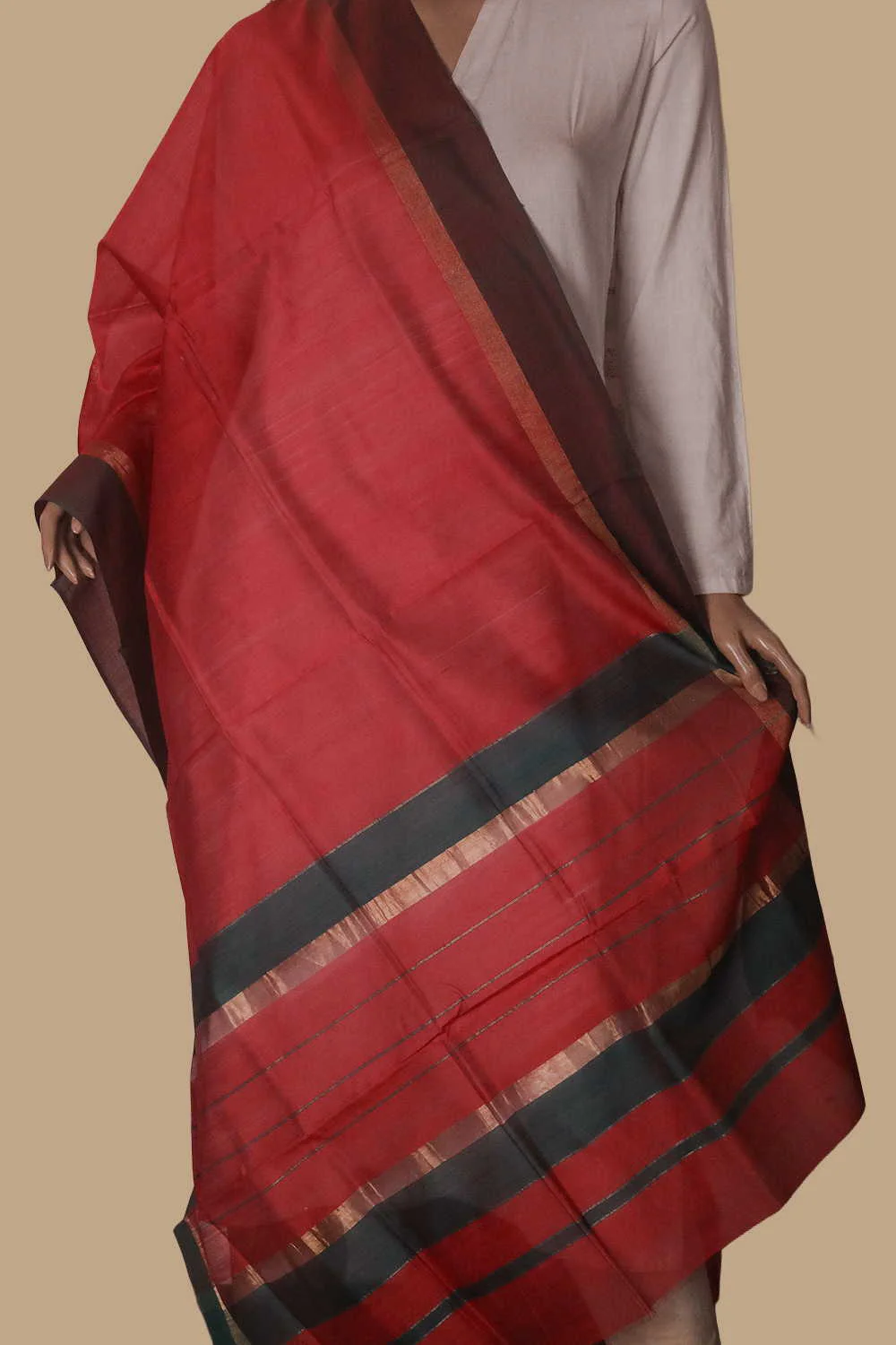 Candy Red Maheshwari Silk Cotton Dupatta - Image 2