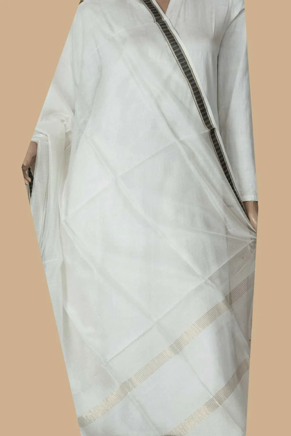 Coconut Cream Maheshwari Silk Cotton Dupatta