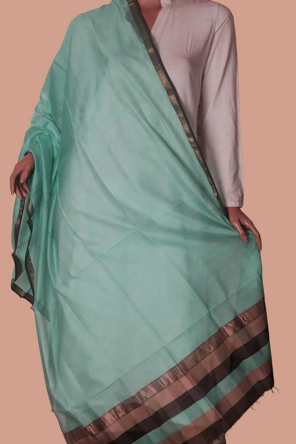 Turquoise Green Maheshwari Silk Cotton Dupatta - Image 2