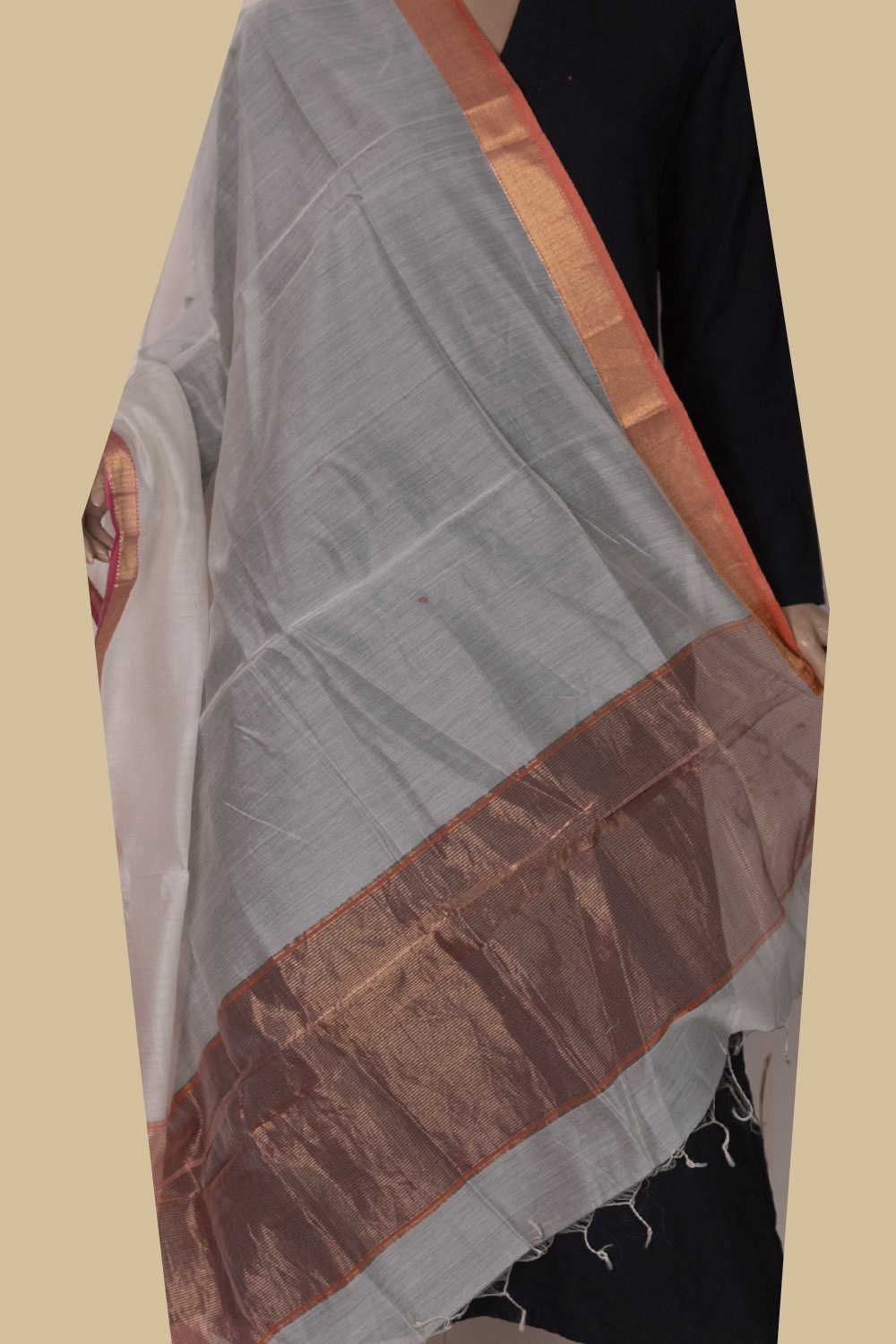 Cream - Maheshwari Silk Cotton Dupatta - Image 2